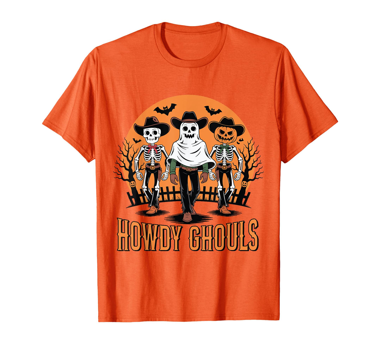 Retro Howdy Ghouls Skeleton Cowboy Western Rodeo Halloween T-Shirt
