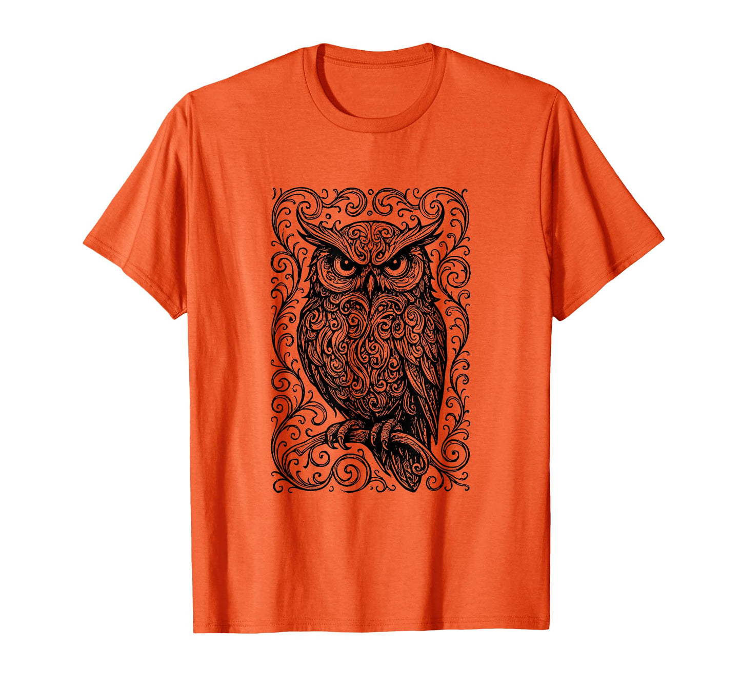 Owl Mystic Ornate Scroll Sketch Drawing T-Shirt