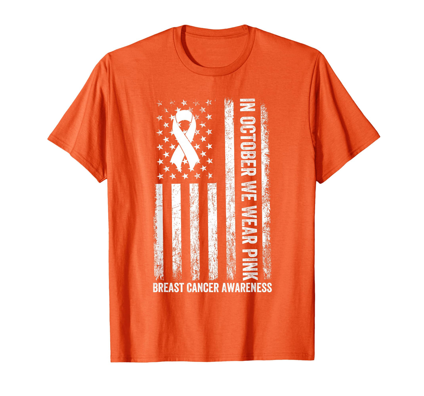 In October We Wear Pink USA Flag Breast Cancer Awareness T-Shirt