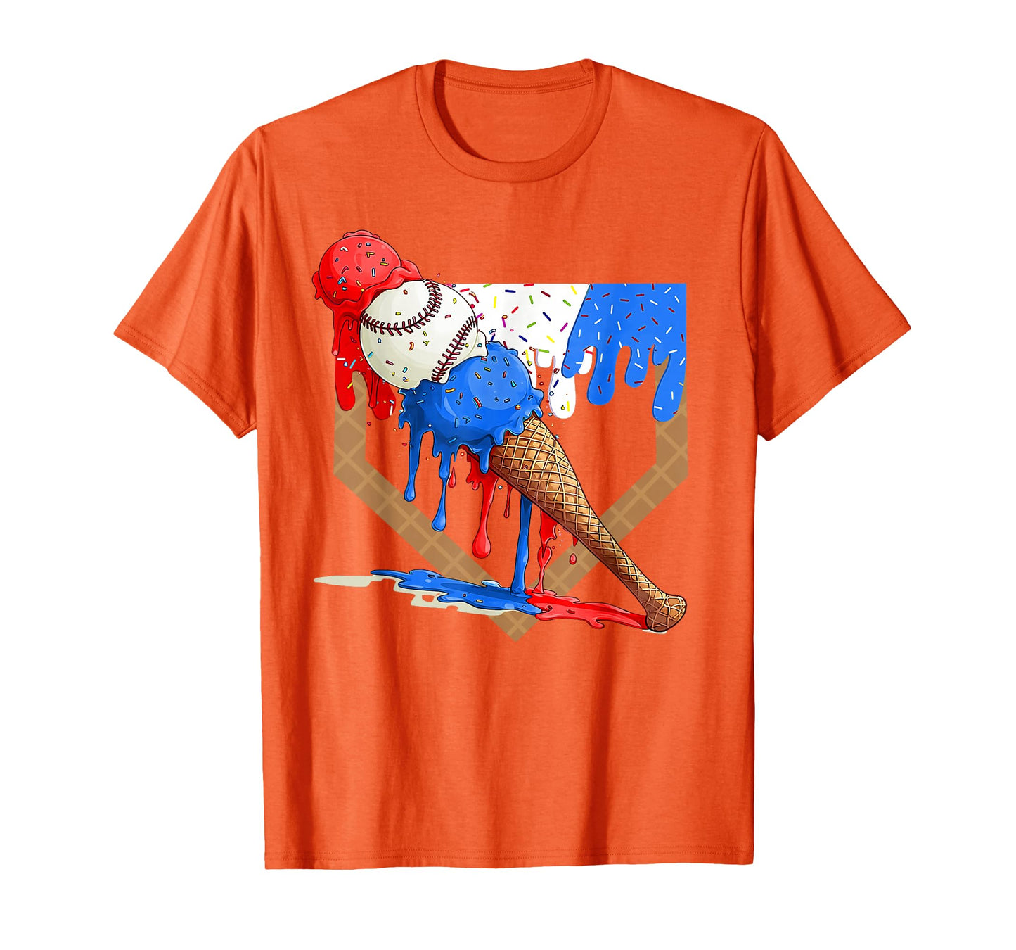 4th of July Red White and Blue Baseball Ice Cream Drip Boys T-Shirt