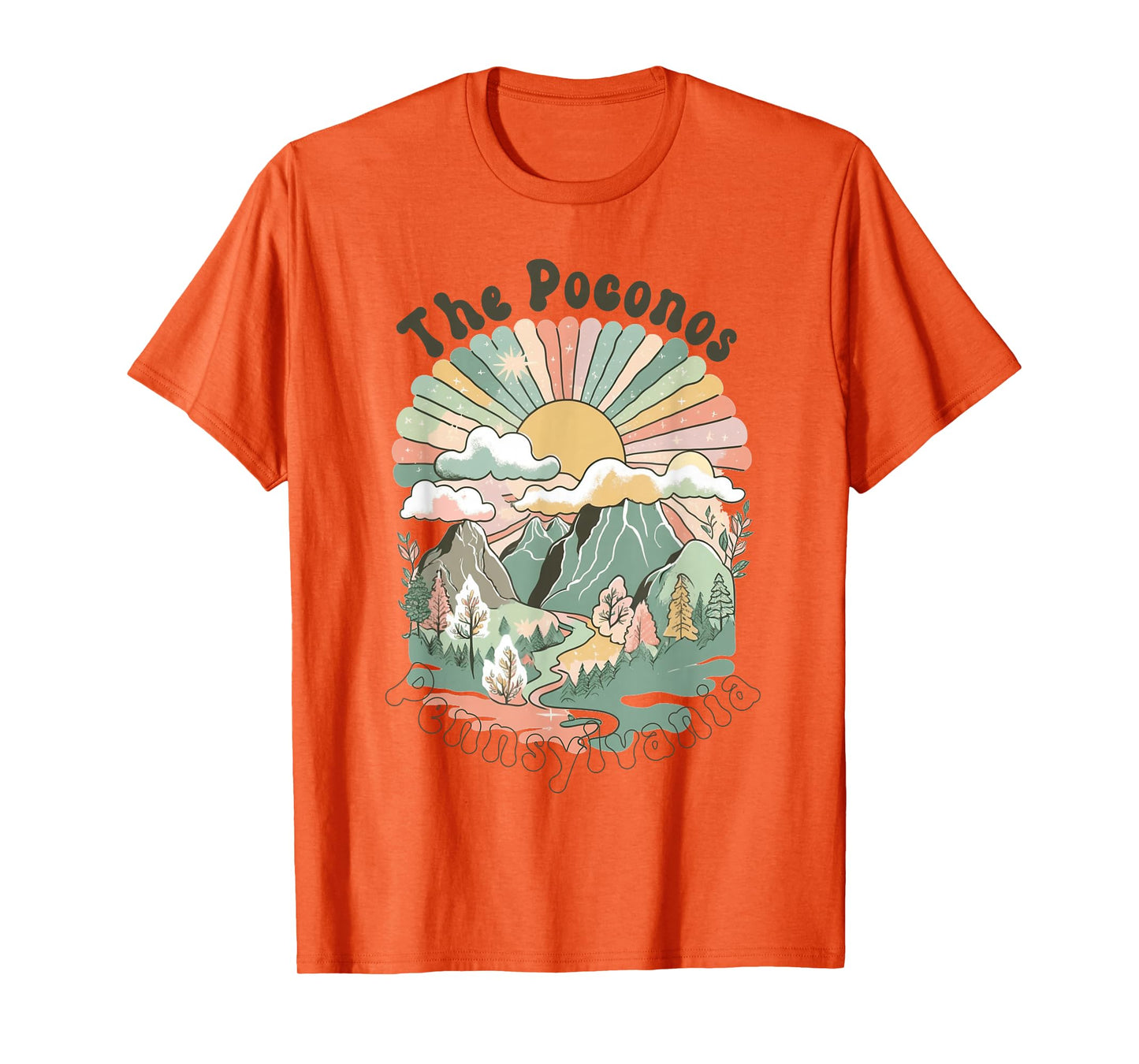 Vintage The Poconos Pennsylvania Mountains Hiking Sunset T-Shirt