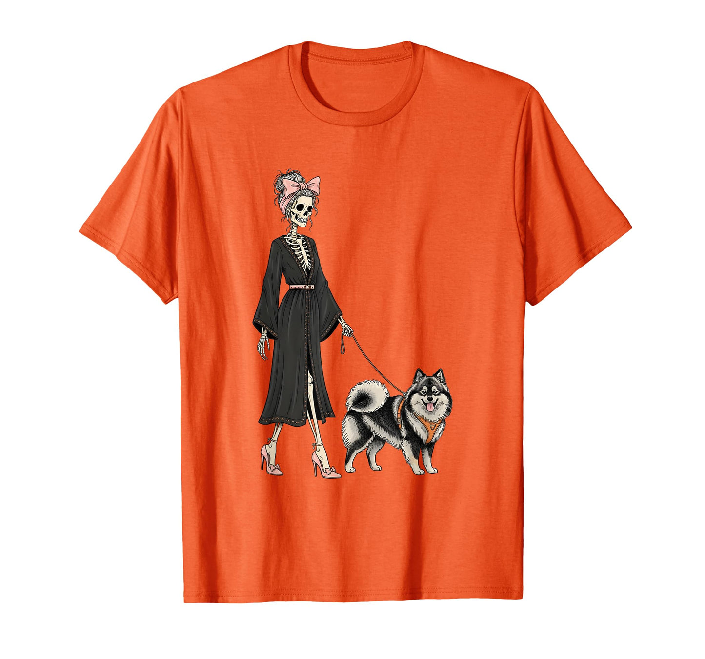 Skeleton Finnish Lapphund Dog Walking Halloween Women T-Shirt