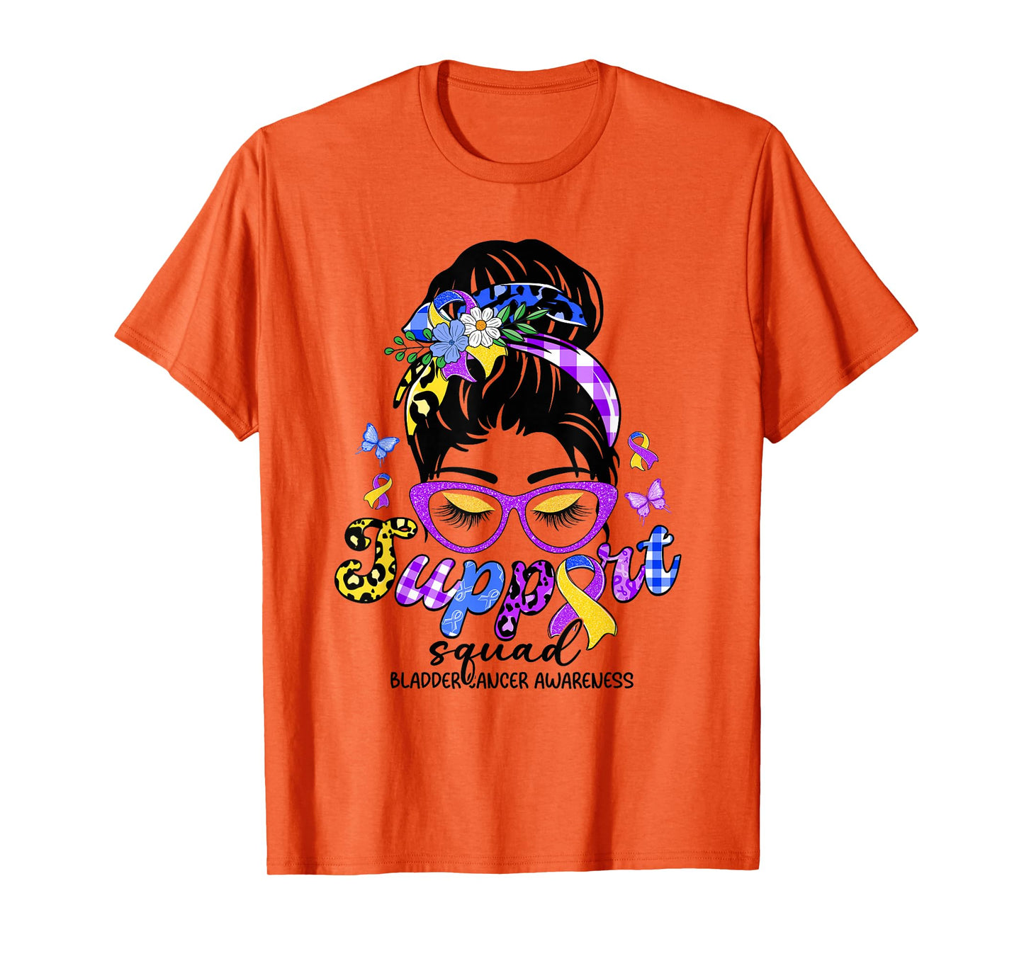 Support Squad Messy Bun Leopard Bladder Cancer Awareness T-Shirt
