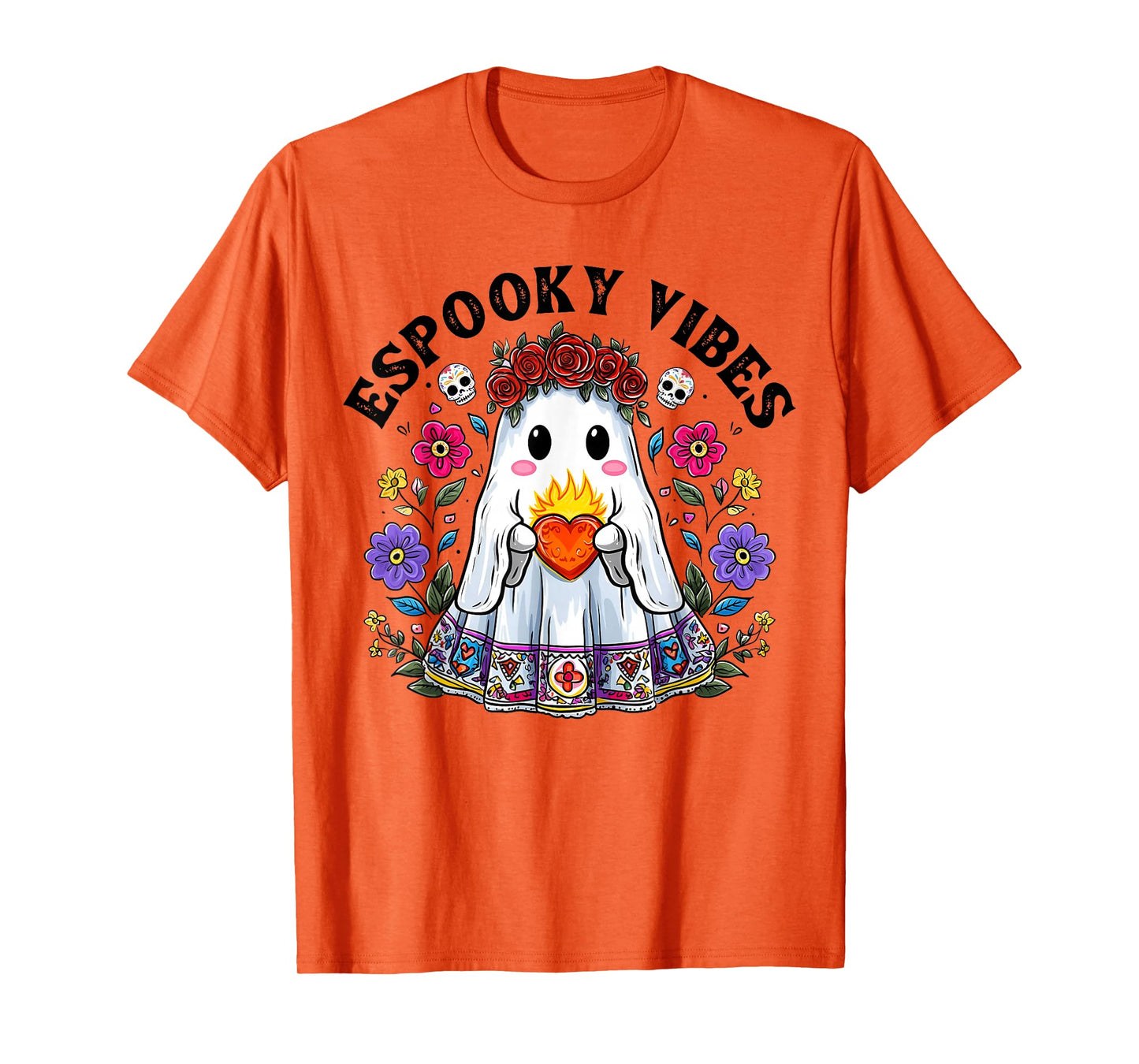 Spooky Mexican Conchas Floral Ghost Espooky Vibes Halloween T-Shirt