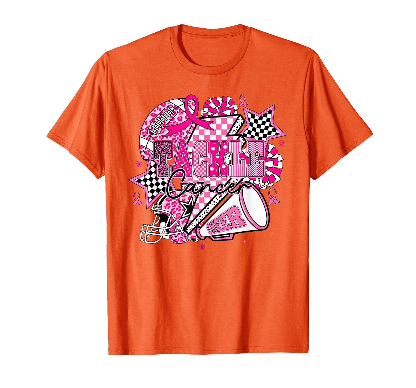 Tackle Cancer Football Cheer Breast Cancer Awareness T-Shirt