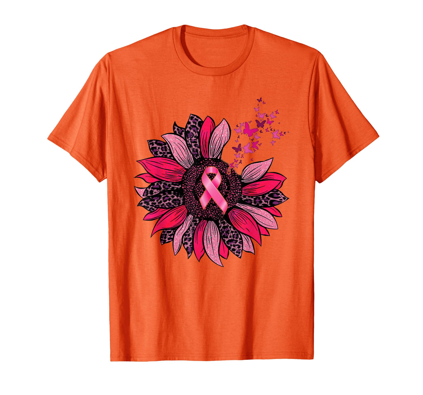 Breast Cancer Awareness Butterfly Sunflower Pink Ribbon T-Shirt