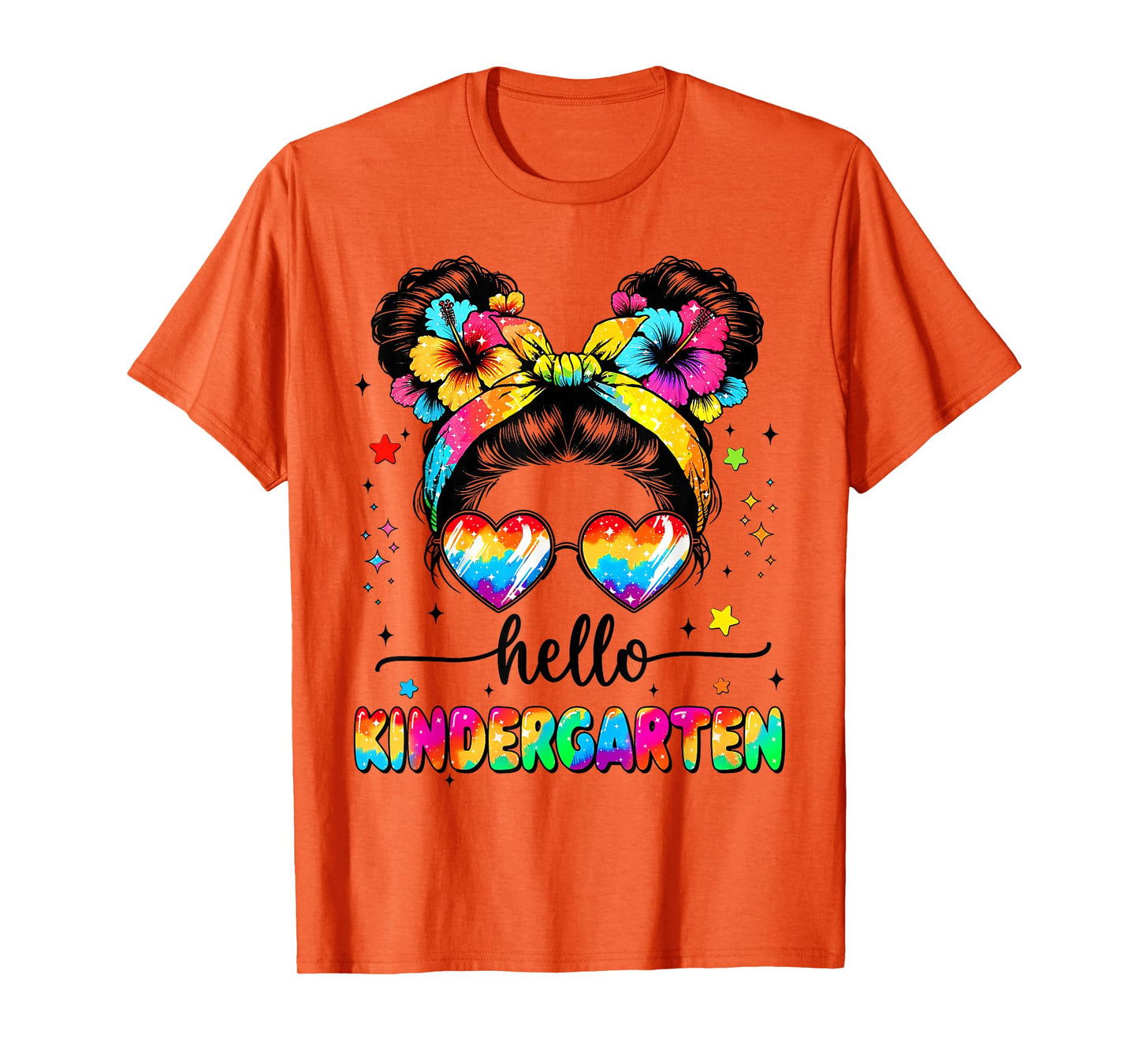 Hello Kindergarten Messy Bun First Day Of School Girls Tee T-Shirt