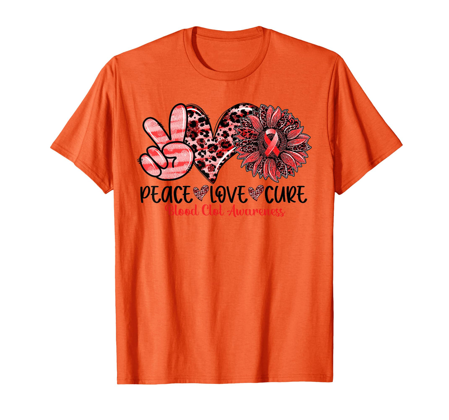 Peace Love Cure Sunflower Red Ribbon Blood Clot Awareness T-Shirt
