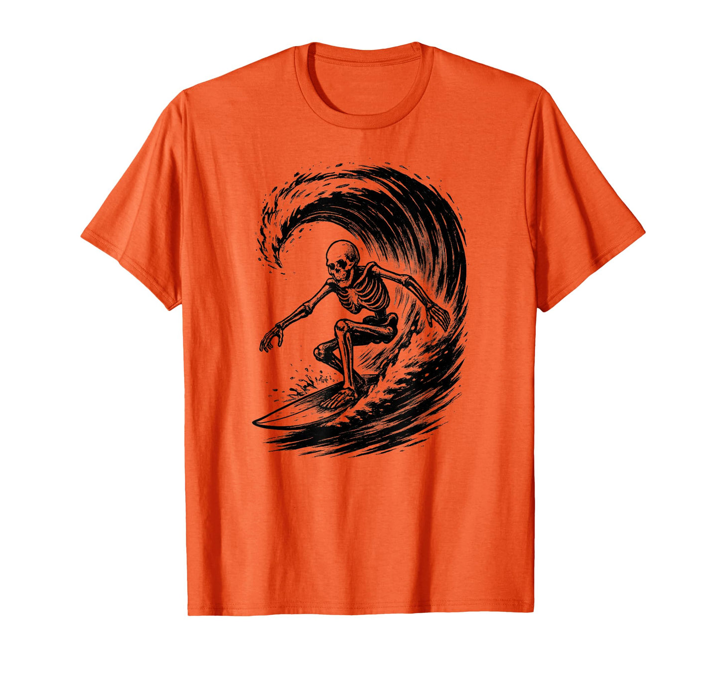 Skeleton Surfer Vintage Big Wave Surfing Funny Halloween T-Shirt
