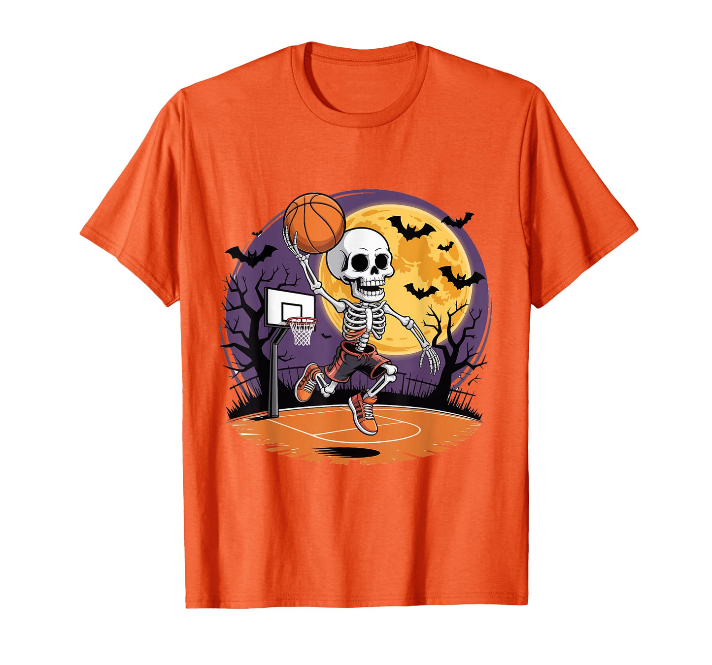 Halloween Skeleton Funny Basketball Teens Boys Men T-Shirt