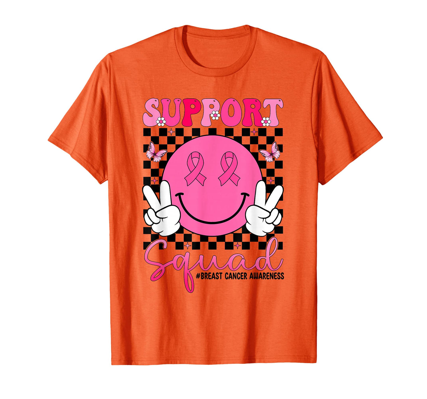 Breast Cancer Awareness Groovy Pink Smile Face Support Squad T-Shirt