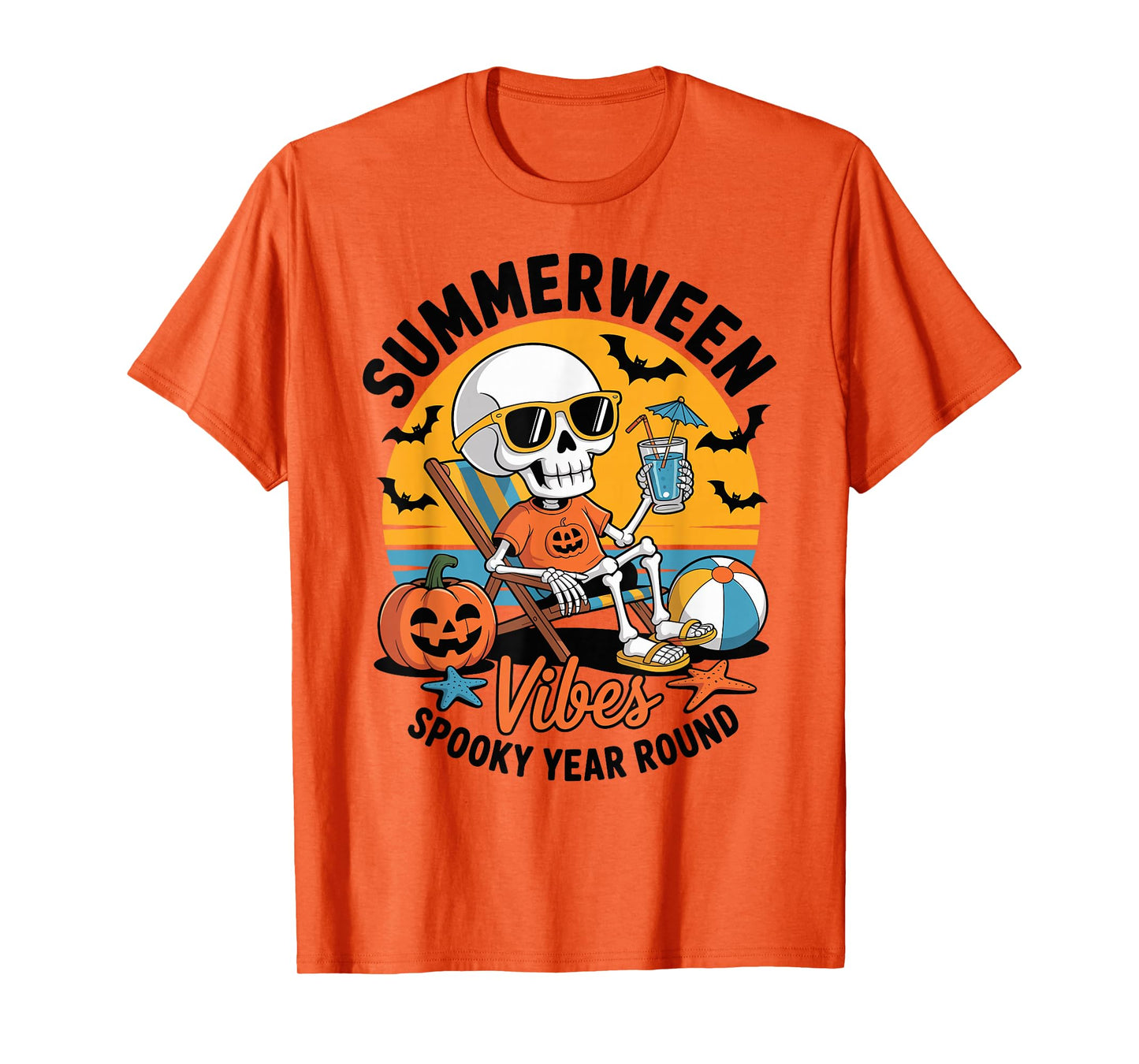 Summerween Vibes Skeleton on The Beach Spooky Year Round T-Shirt