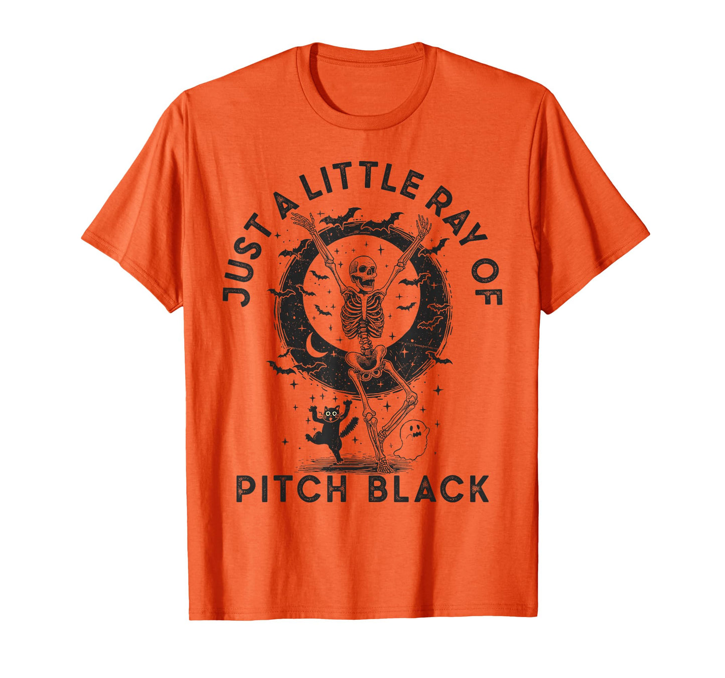 Just A Little Ray Pitch Black Skeleton Black Cat Halloween T-Shirt