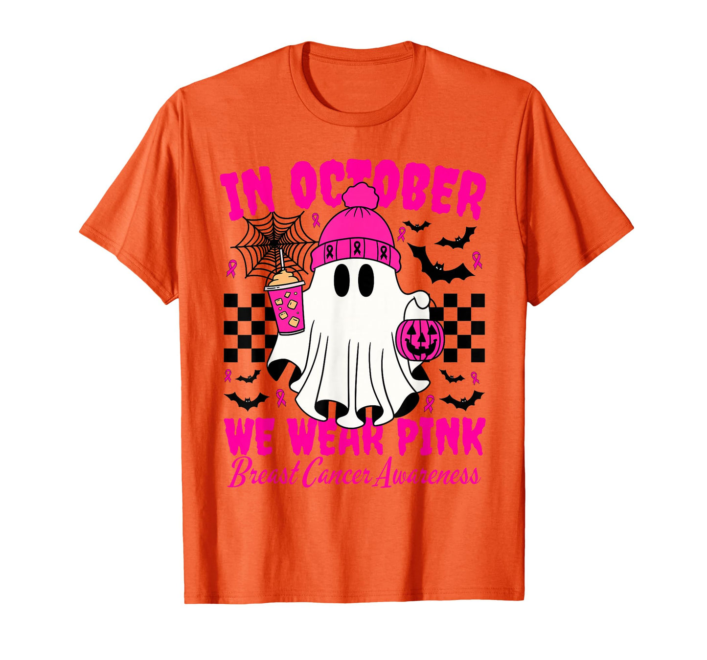 We Wear Pink in October Cute Ghost Breast Cancer Awareness T-Shirt
