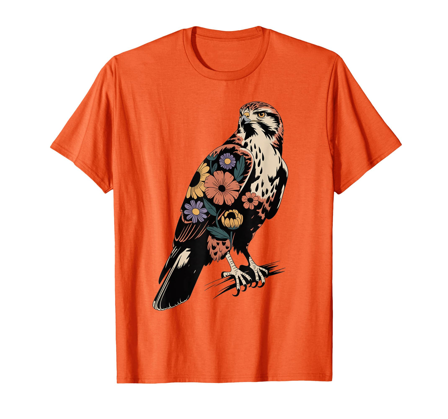 Floral Hawk Bird Camping Outdoor Nature Enthusiasts Kids T-Shirt