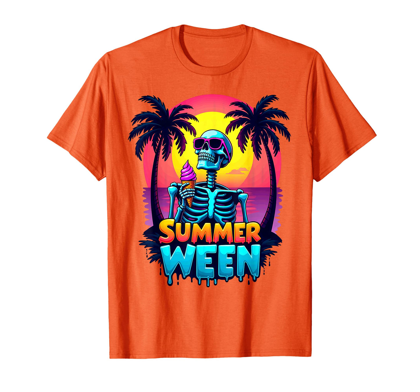 Summer Vacation Tropical Beach Skeleton Happy Summerween T-Shirt