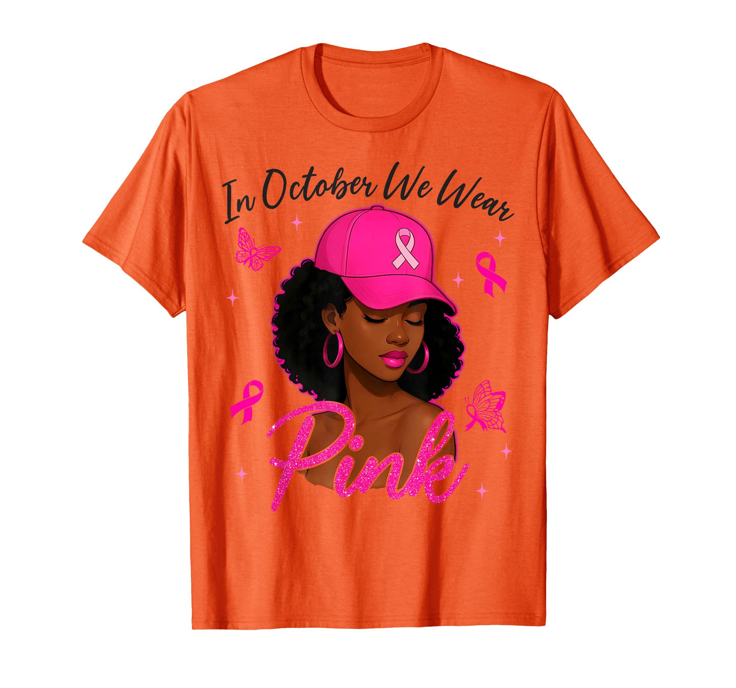 in October We Wear Pink Black Women Breast Cancer Awareness T-Shirt