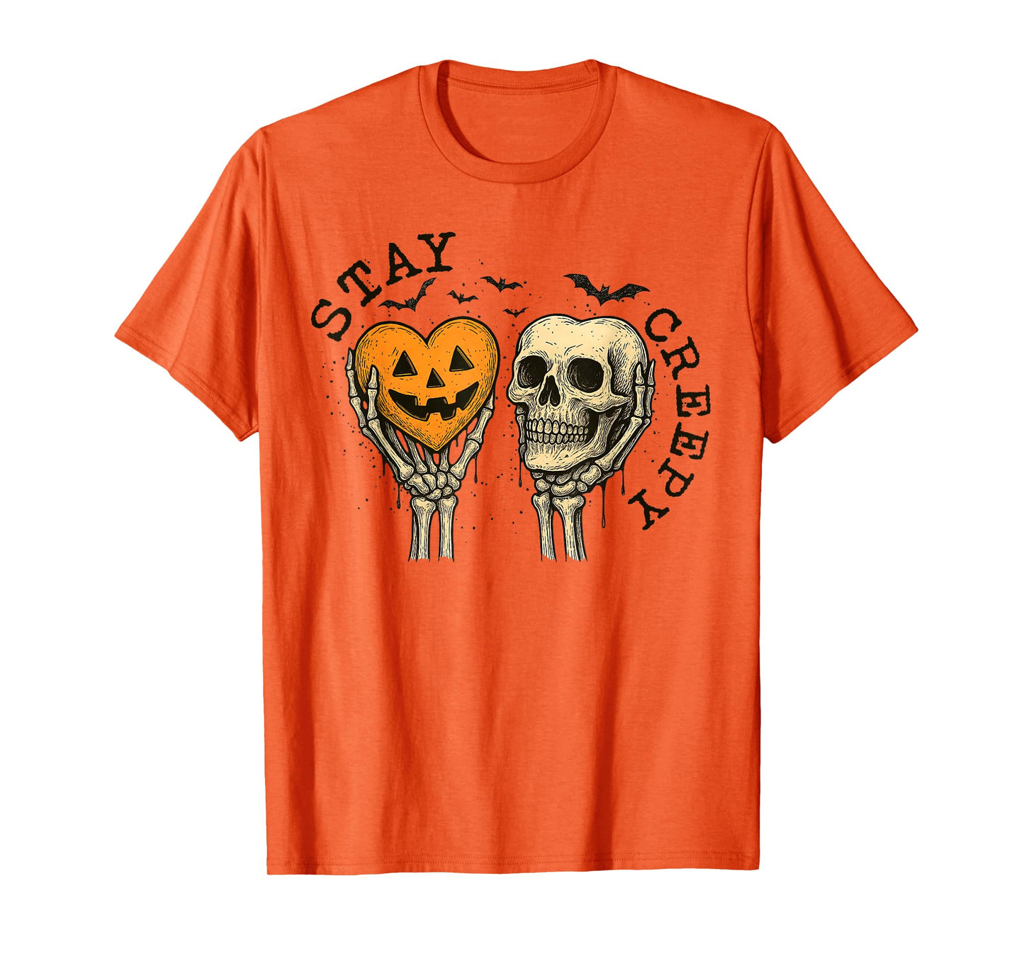 Stay Creepy, Skeleton Hand Spook, Retro Drip Heart Halloween T-Shirt