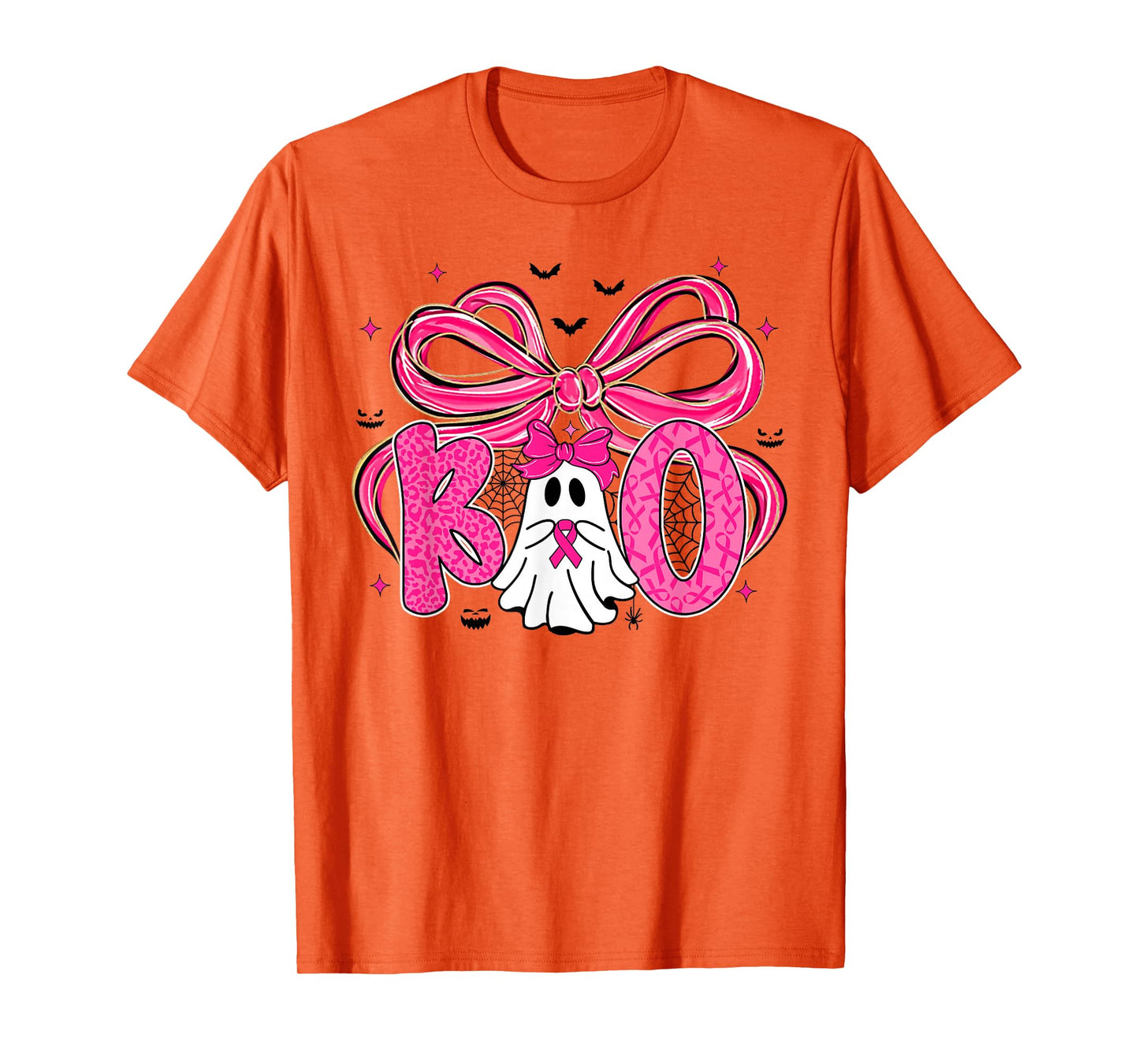 Coquette Bow Ghost Boo Breast Cancer Awareness Halloween T-Shirt