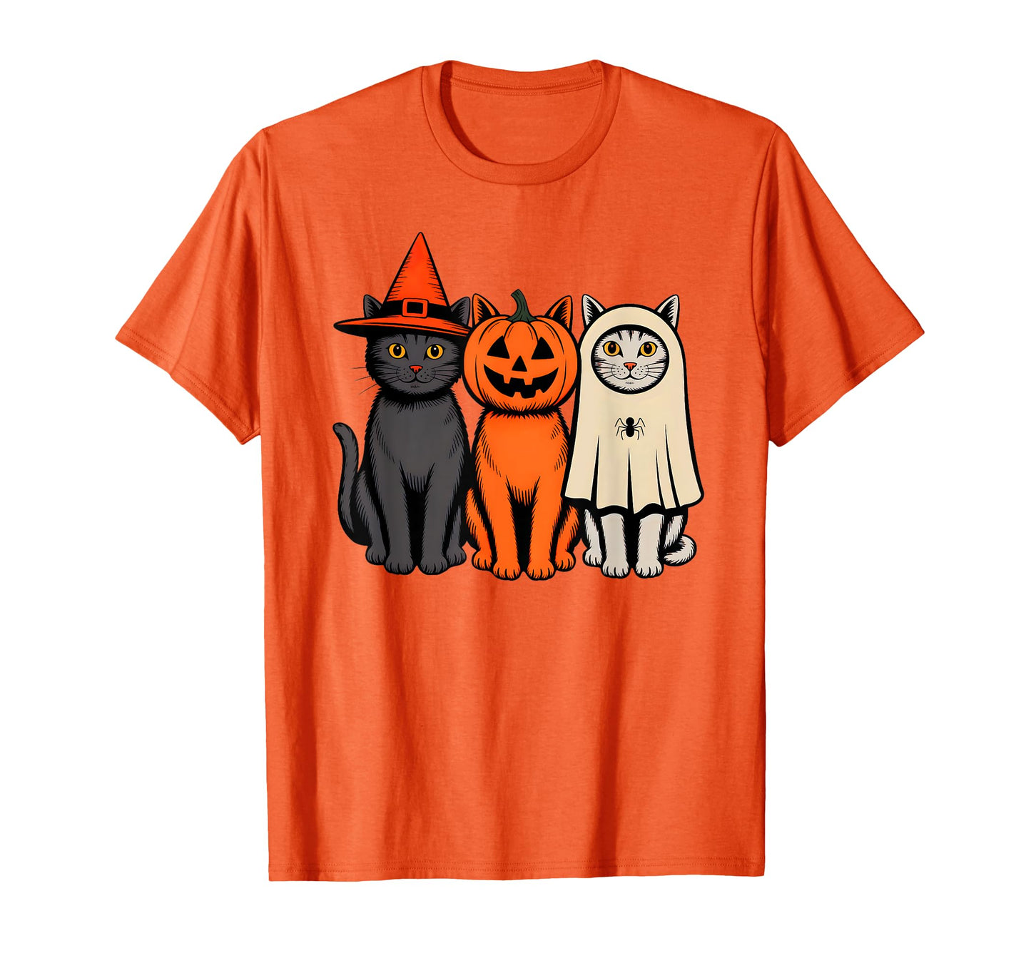 Cute Ghost Halloween Black Cat Witch Hat Pumpkin Women Girls T-Shirt