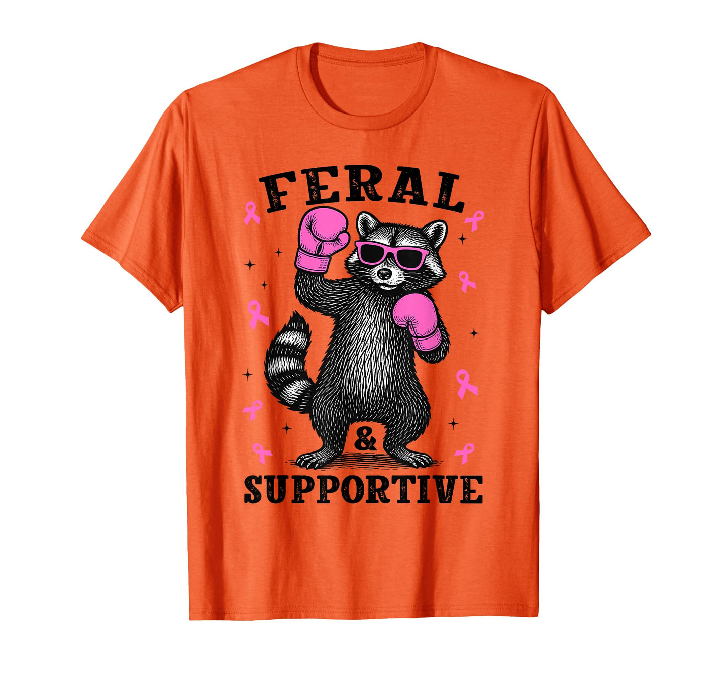Feral and Supportive Breast Cancer Awareness Raccoon T-Shirt