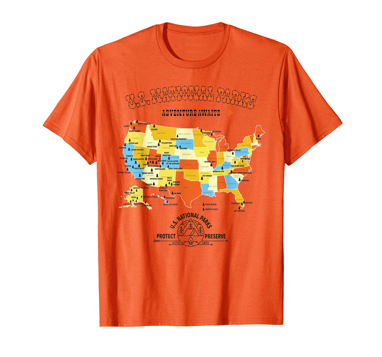 U.S. National Park Hiking Map - All 63 US National Parks Map T-Shirt