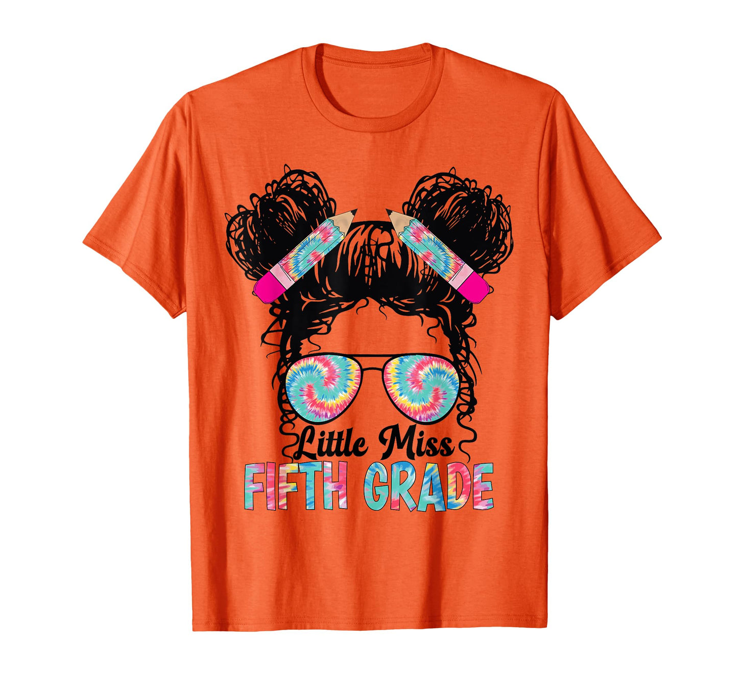 Little Miss Fifth 5th Grade Girls Back To School Messy Bun T-Shirt