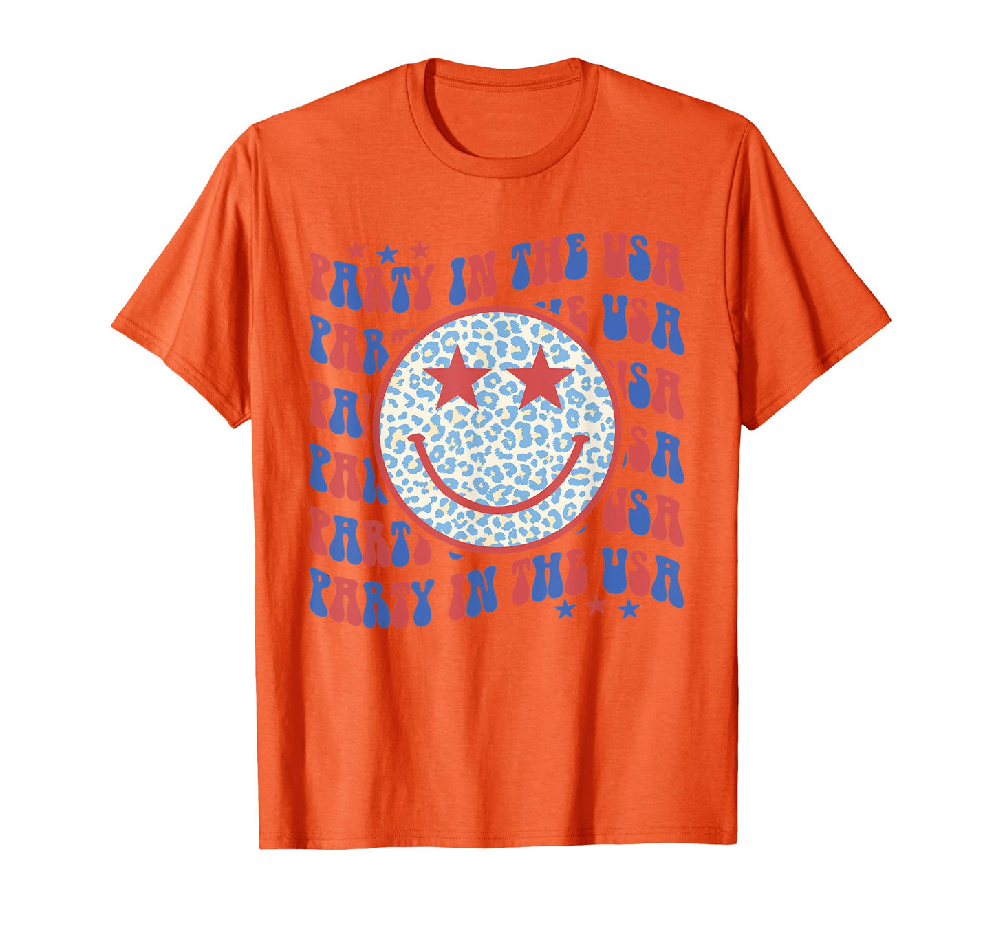 Party In The USA Happy Face Leopard Pattern 4th Of July T-Shirt