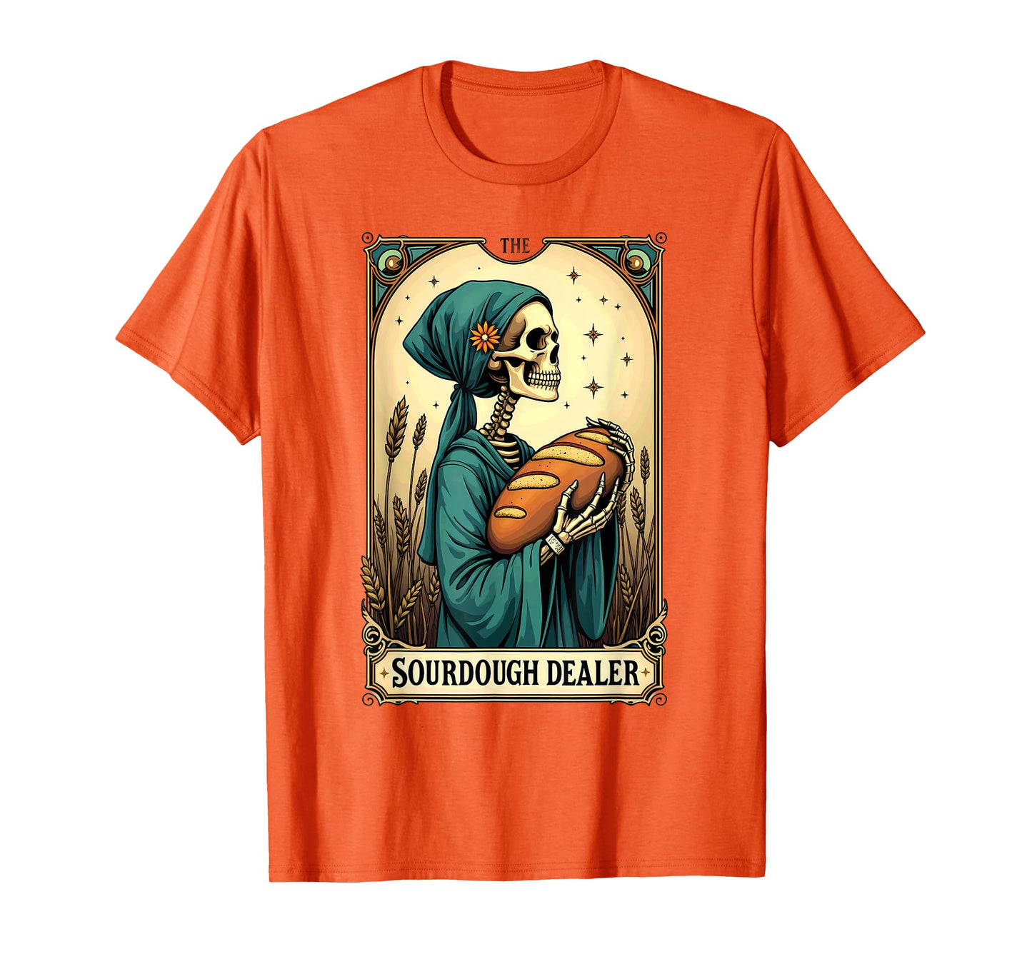 Gothic Tarot Card Skeleton Sourdough Dealer Halloween T-Shirt