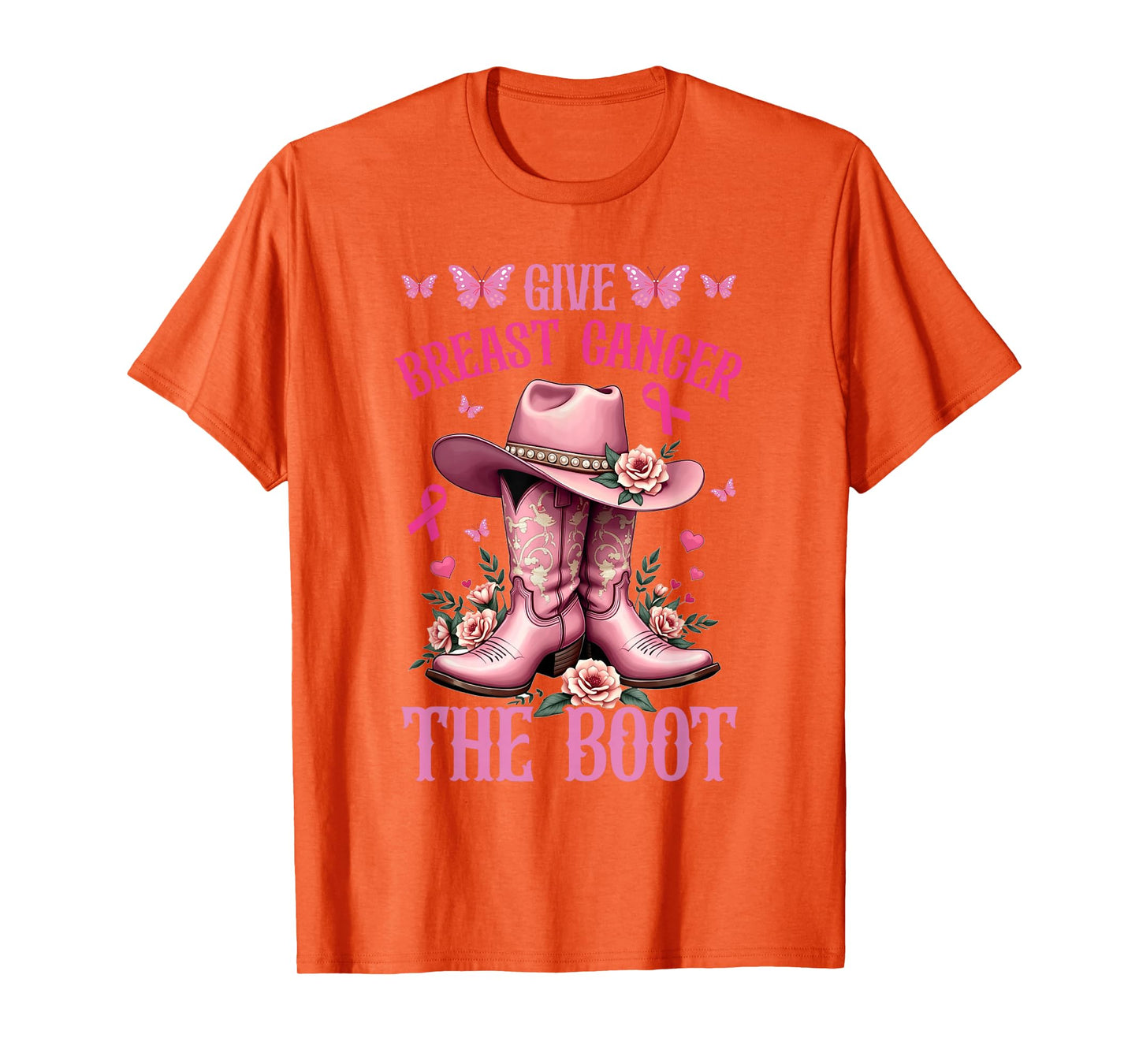 Give Breast Cancer The Boot Cowgirl Cancer Awareness Ribbon T-Shirt