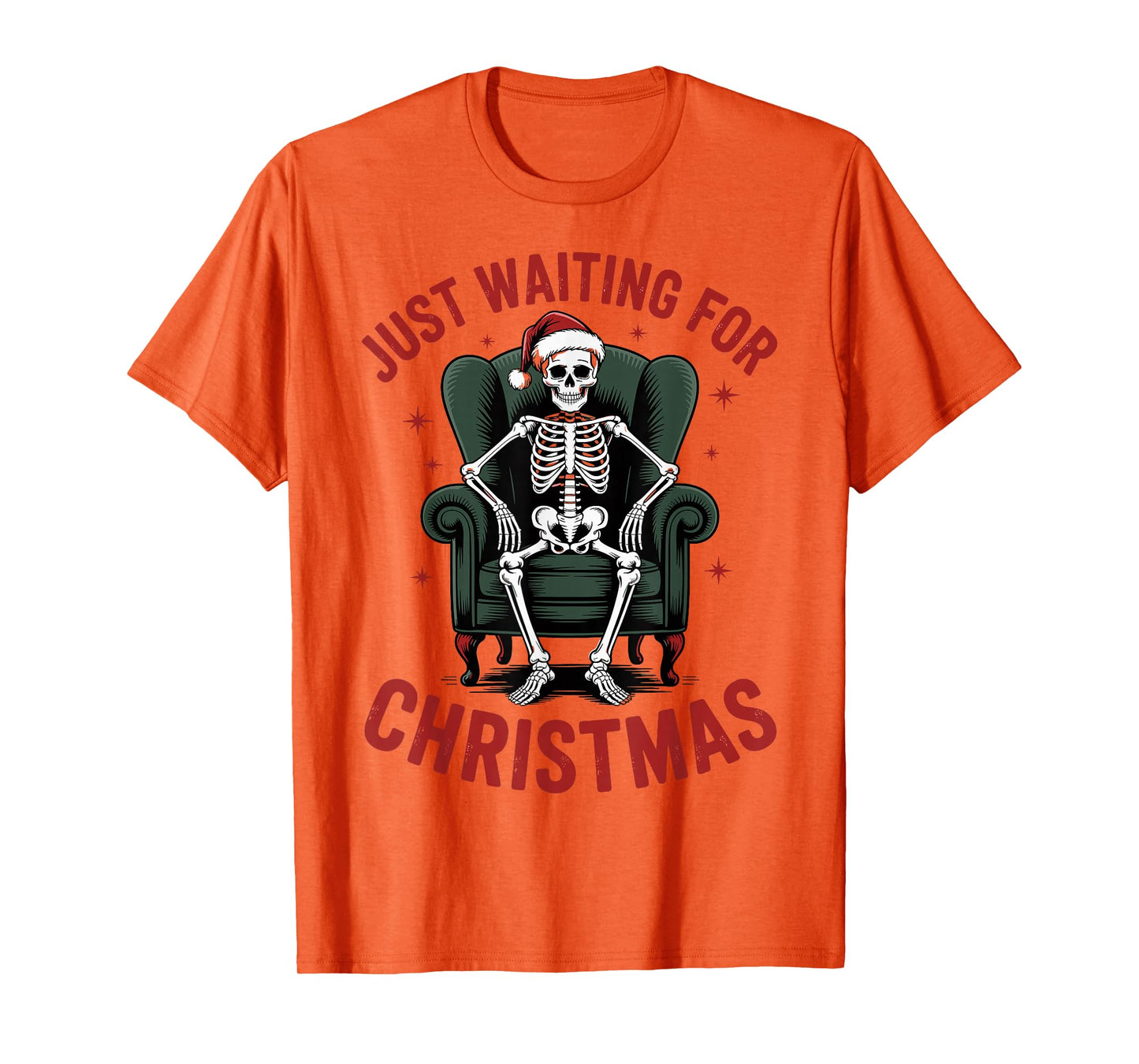 Just Waiting for Christmas Skeleton in Santa Hat Men Women T-Shirt