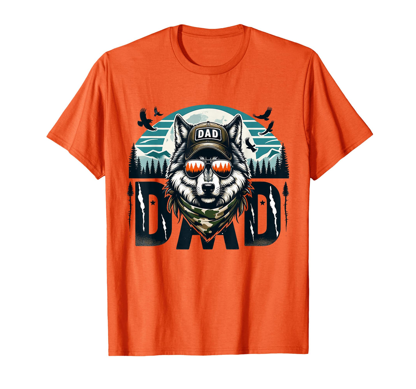 Funny Vintage Wolf Dad Wolf Lovers camping Daddy Fathers Day T-Shirt