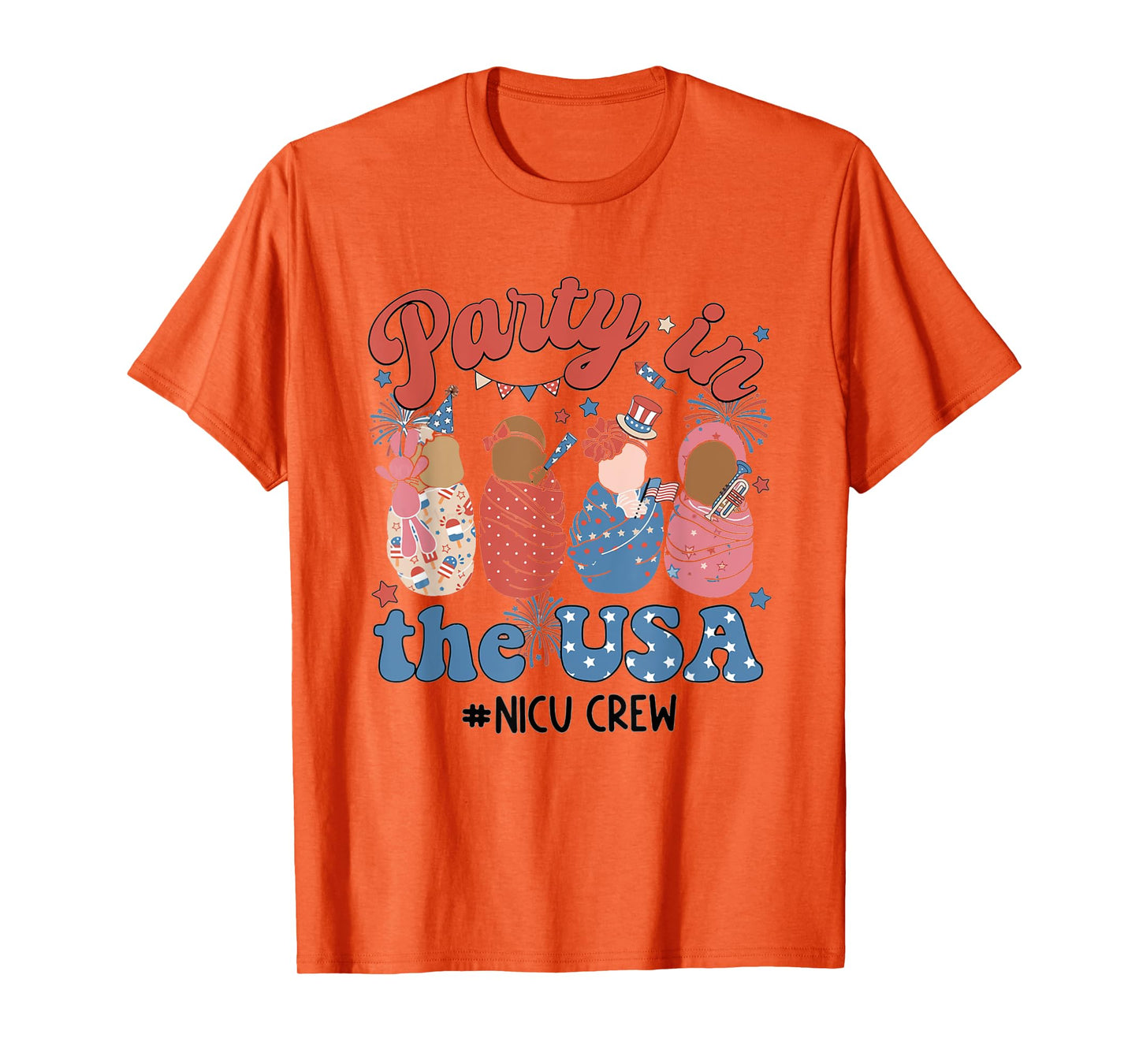 Retro Party In The USA NICU Crew 4th Of July NICU Nurse T-Shirt for Women Men