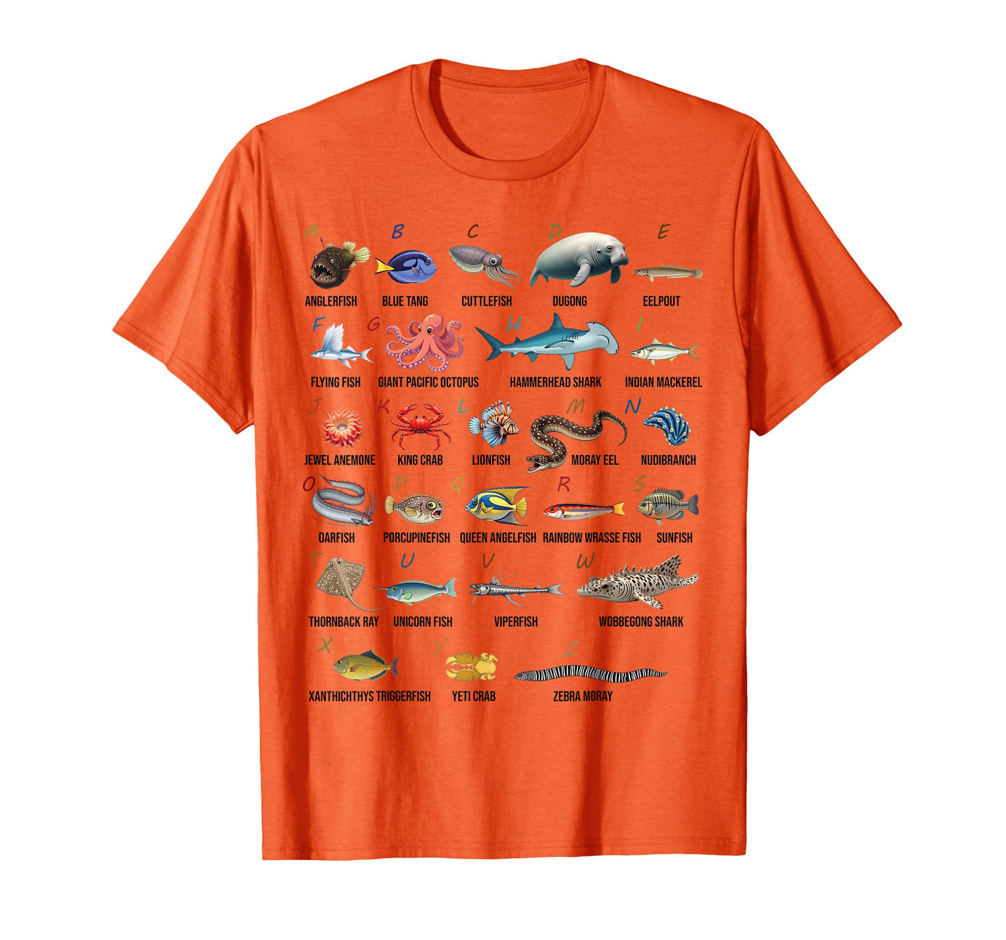 A-Z Ocean Life Alphabet Marine Creatures Exploration T-Shirt