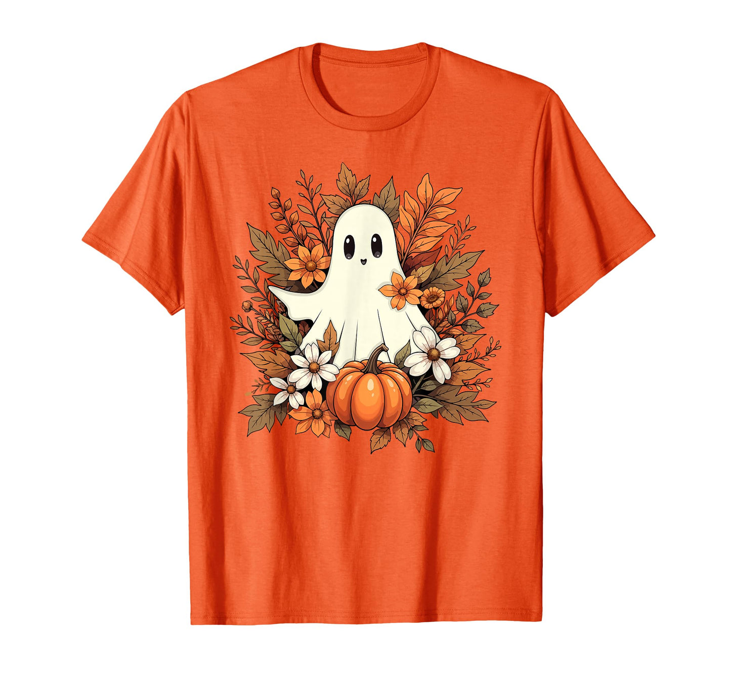 Boo Ghost Halloween Costume Pumpkin Fall Floral Girls Women T-Shirt