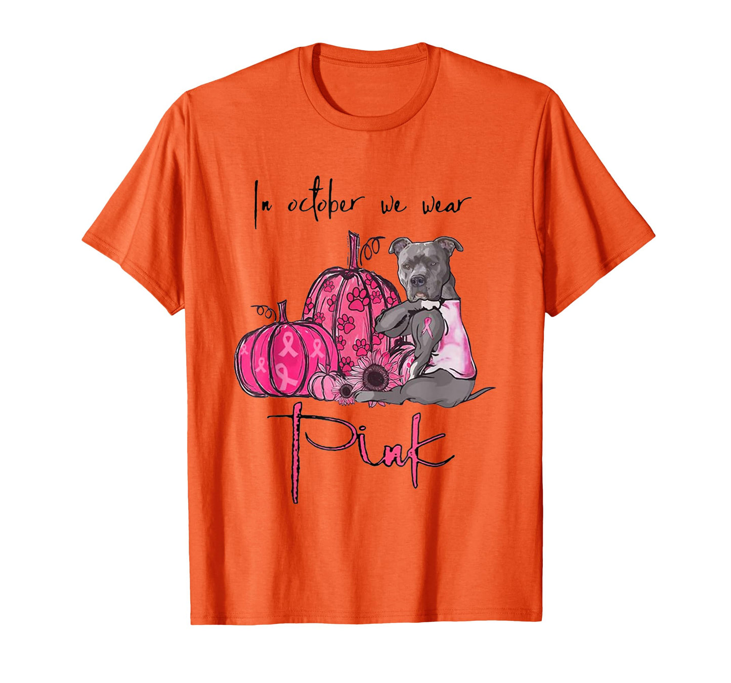 In October We Wear Pink - Breast Cancer Awareness Pitbull T-Shirt