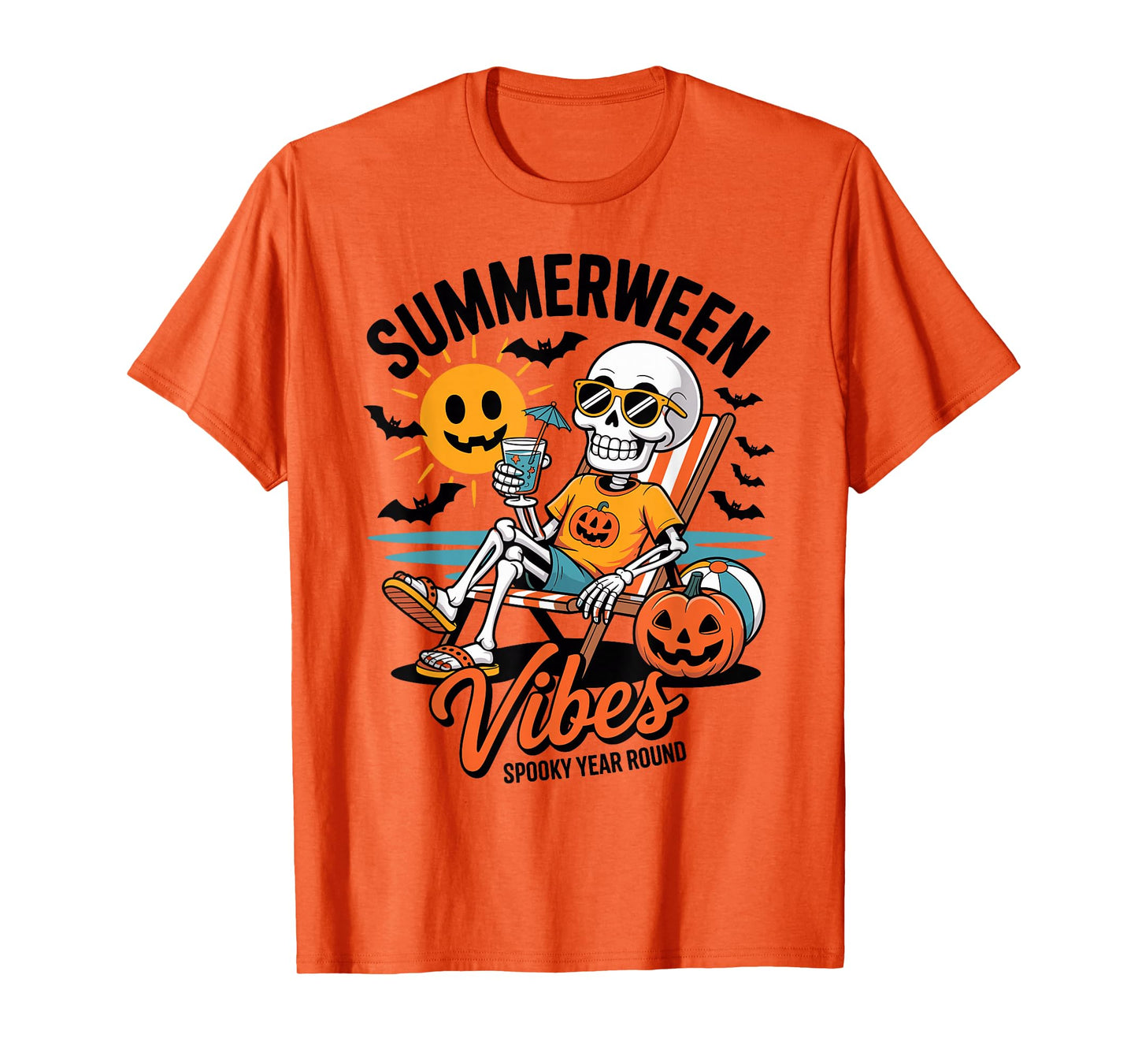 Summerween Vibes Skeleton on The Beach Spooky Year Round T-Shirt