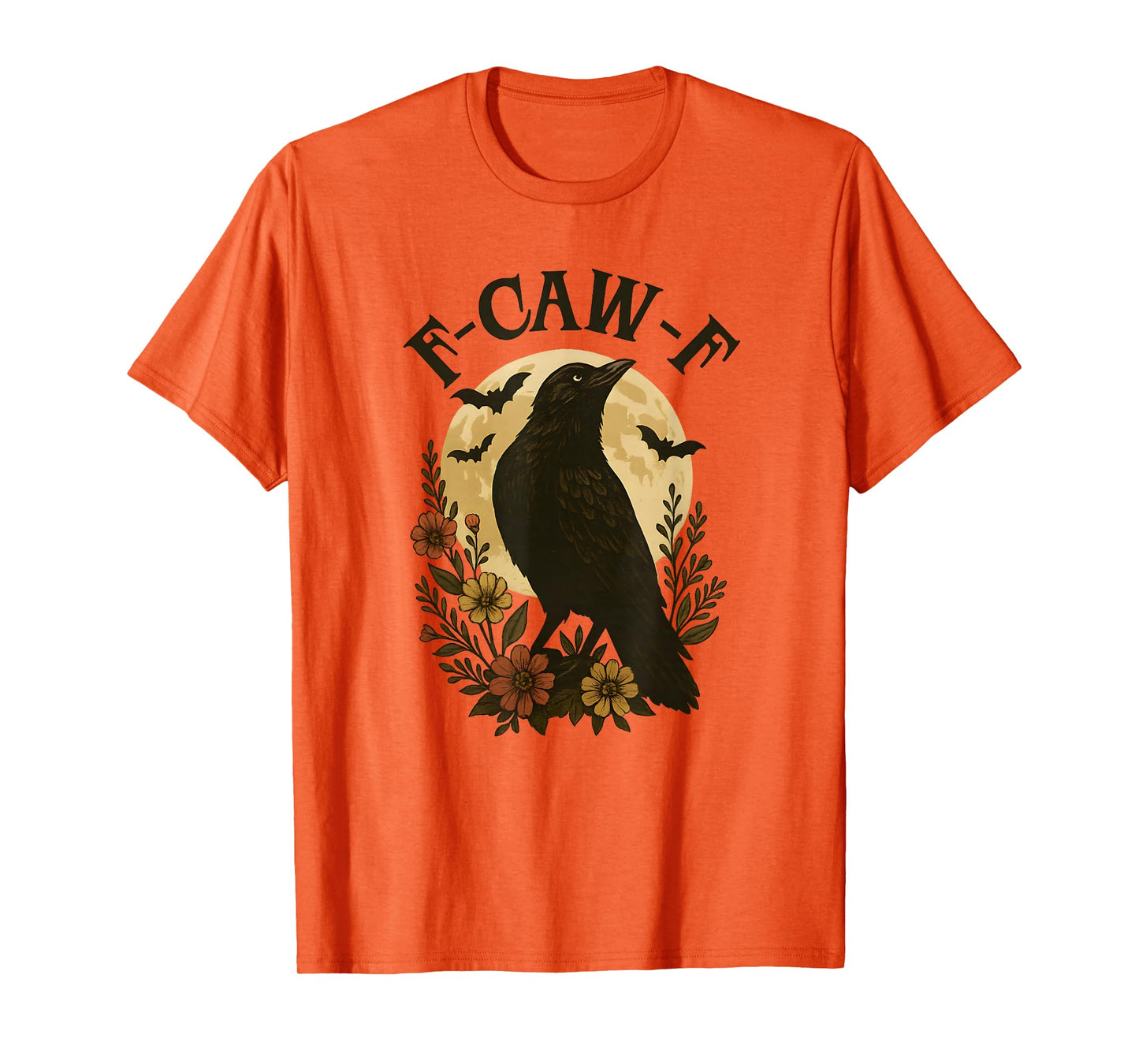 Black Crow F-Caw-F Raven Bird Saying Retro Floral Graphic T-Shirt