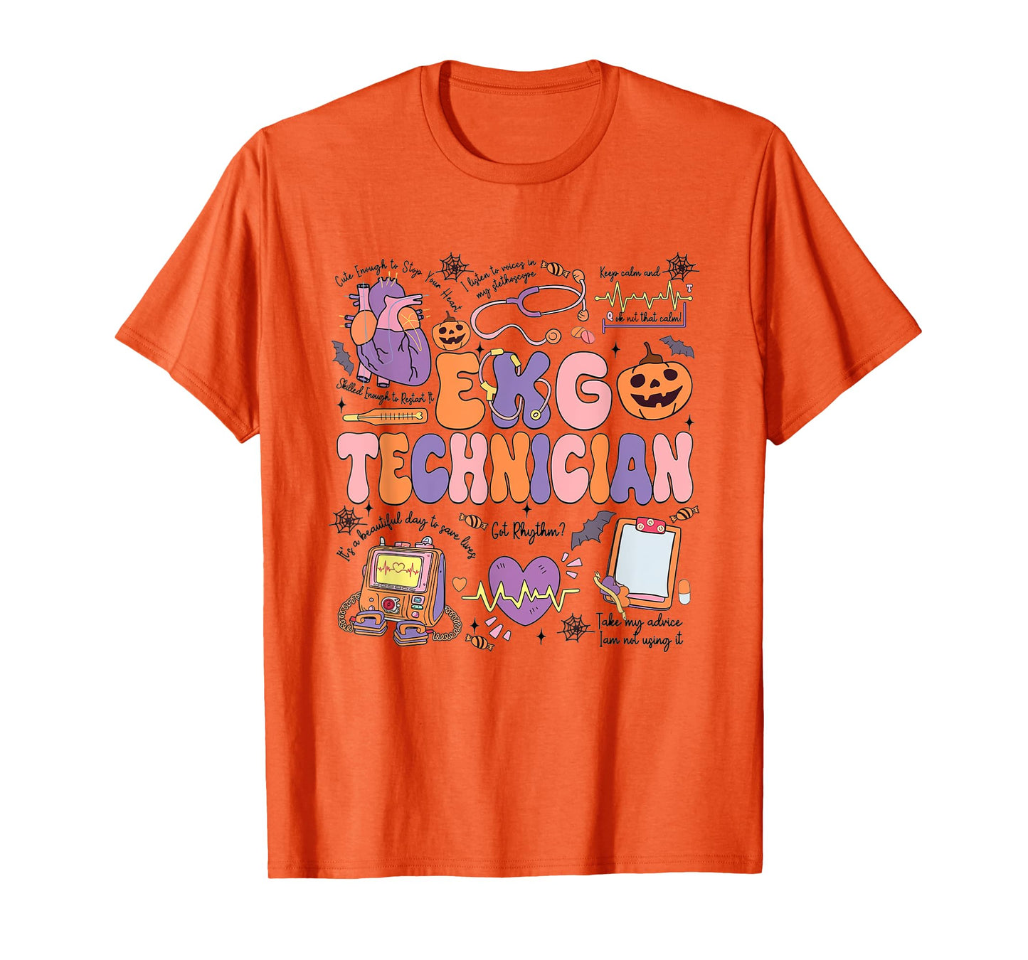 Women EKG Technician Nurse Halloween Heartbeat Skeleton ECG T-Shirt