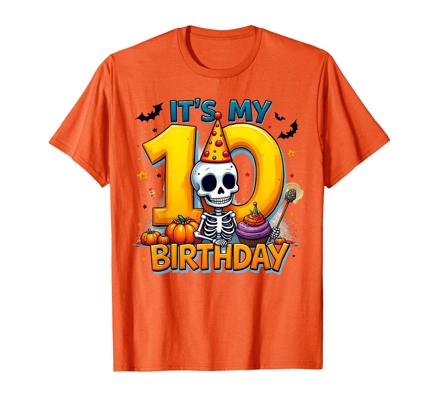 Kids It's My 10th Birthday Boy Funny Halloween Skeleton T-Shirt