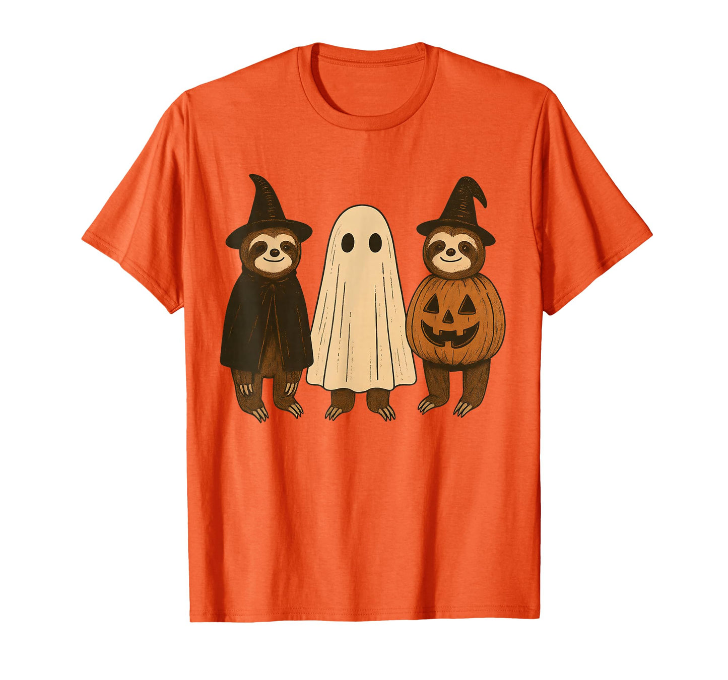 Retro Halloween Sloths Boo Ghost Witch Fall Pumpkin Costume T-Shirt