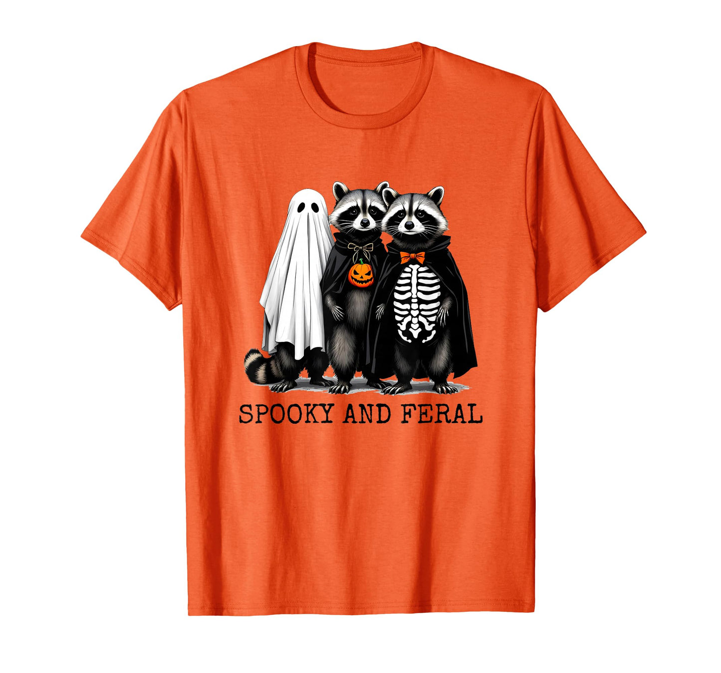 Spooky and Feral Girl Funny Halloween Cute Raccoon Men Women T-Shirt