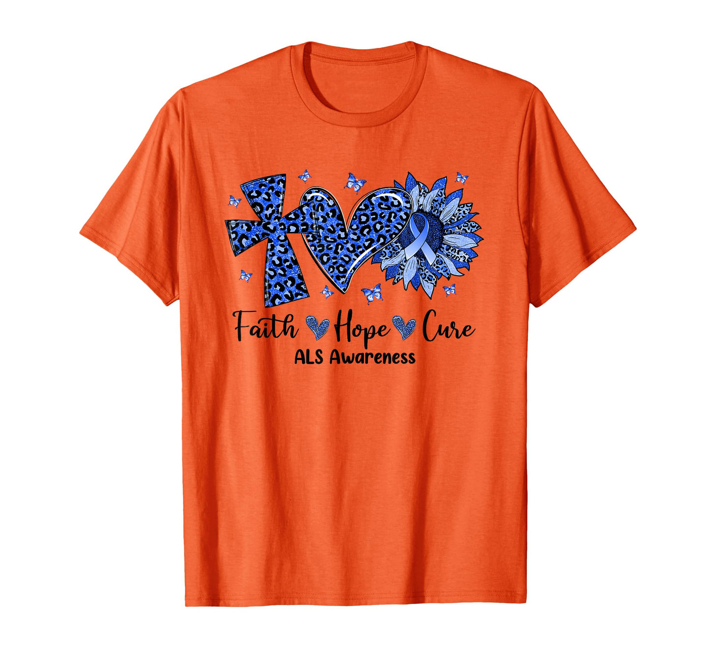 Faith Hope Cure Sunflower Leopard ALS Awareness T-Shirt