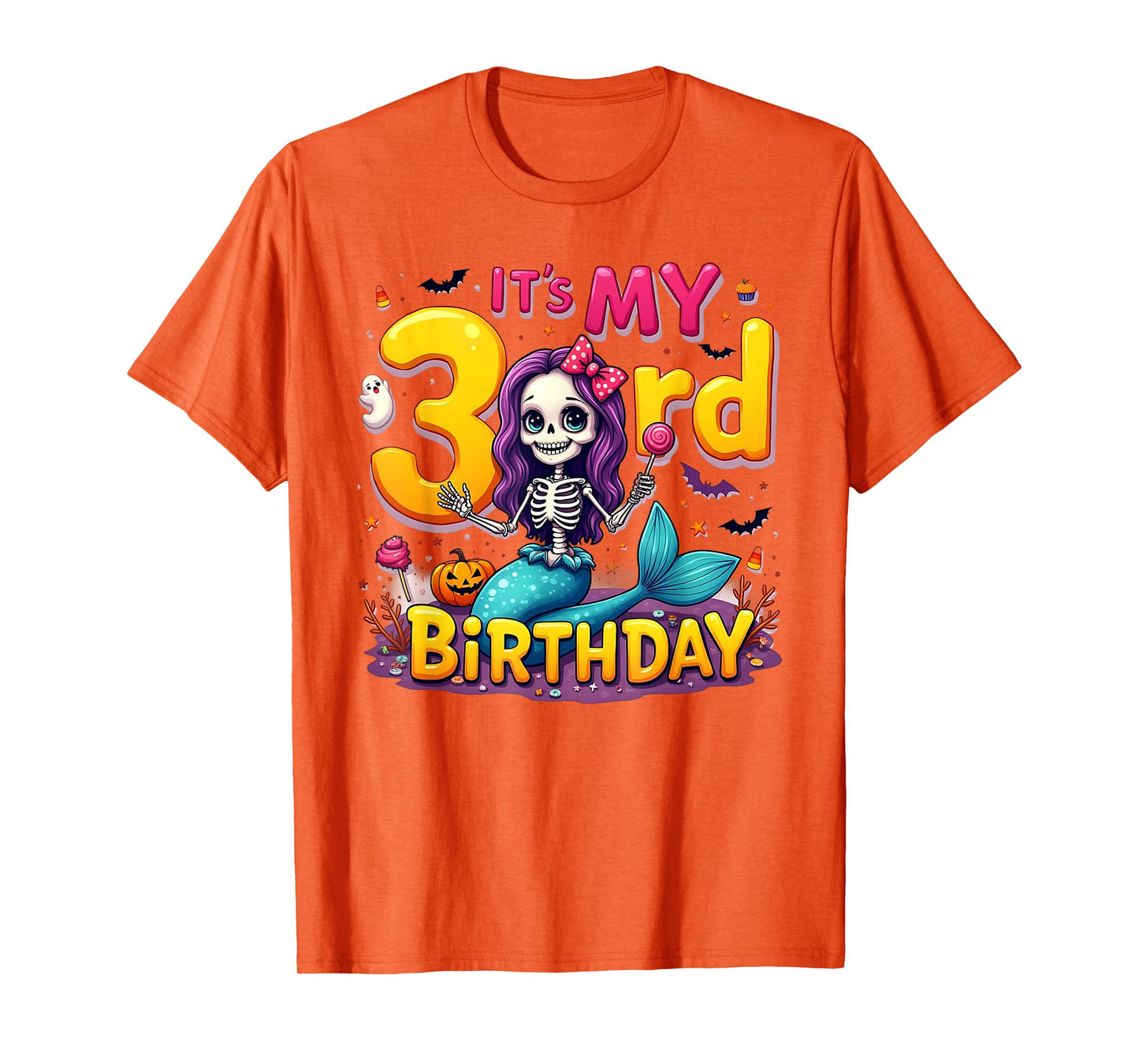 Kids It's My 3rd Birthday Girl Halloween Mermaid Skeleton T-Shirt