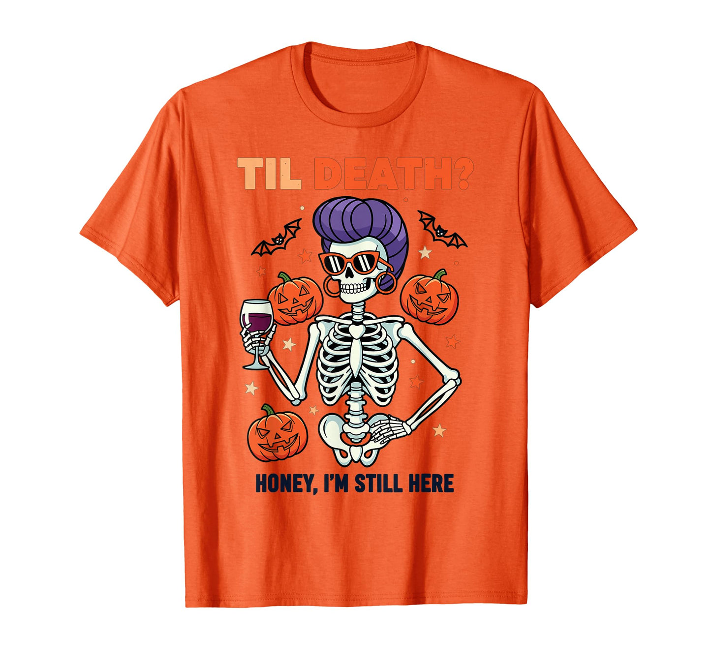 Funny Halloween Skeleton Design for Wine and Bat Lovers T-Shirt