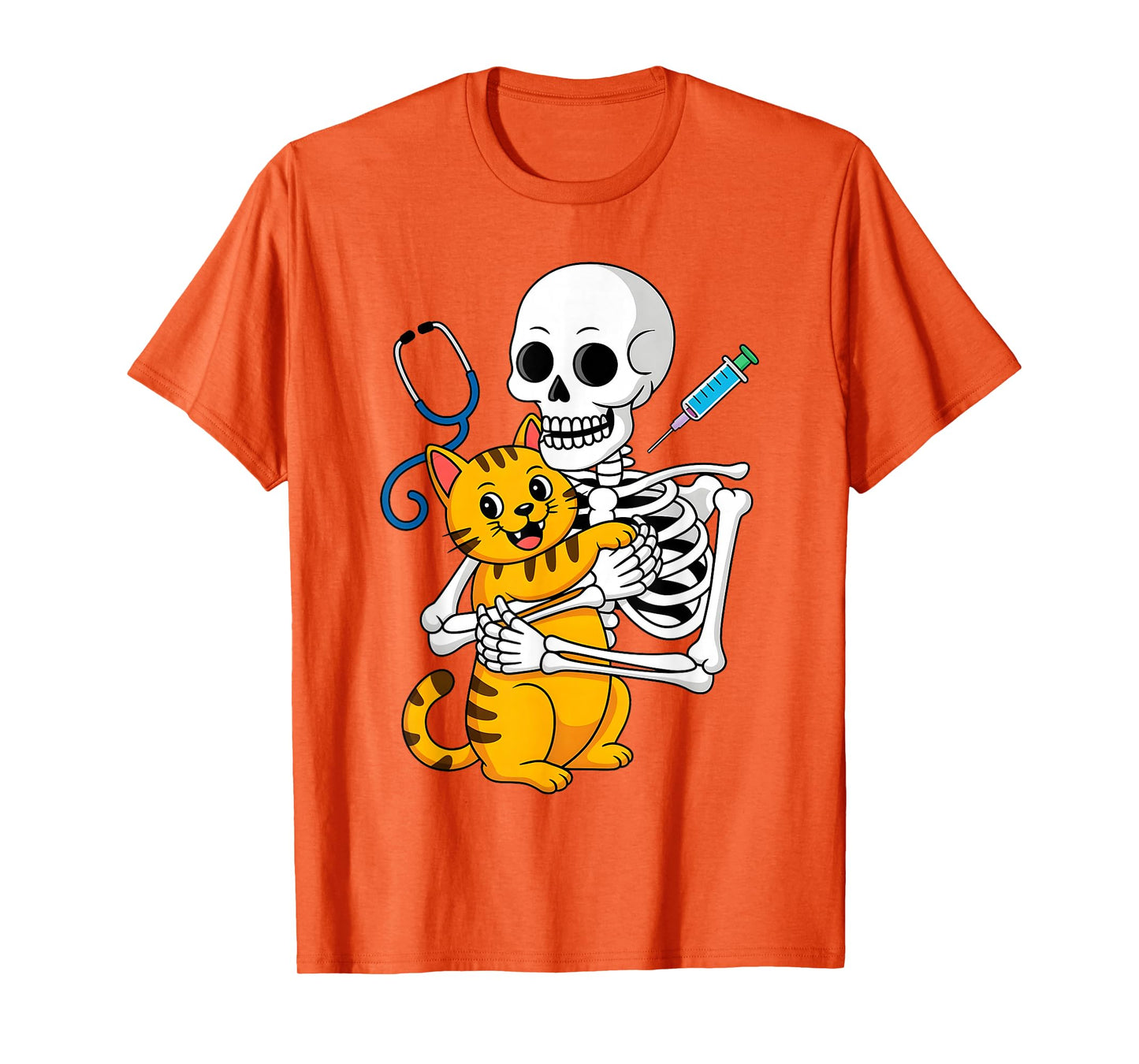 Skeleton Hugging Cat Funny Vet Cat Lover Halloween Men Women T-Shirt