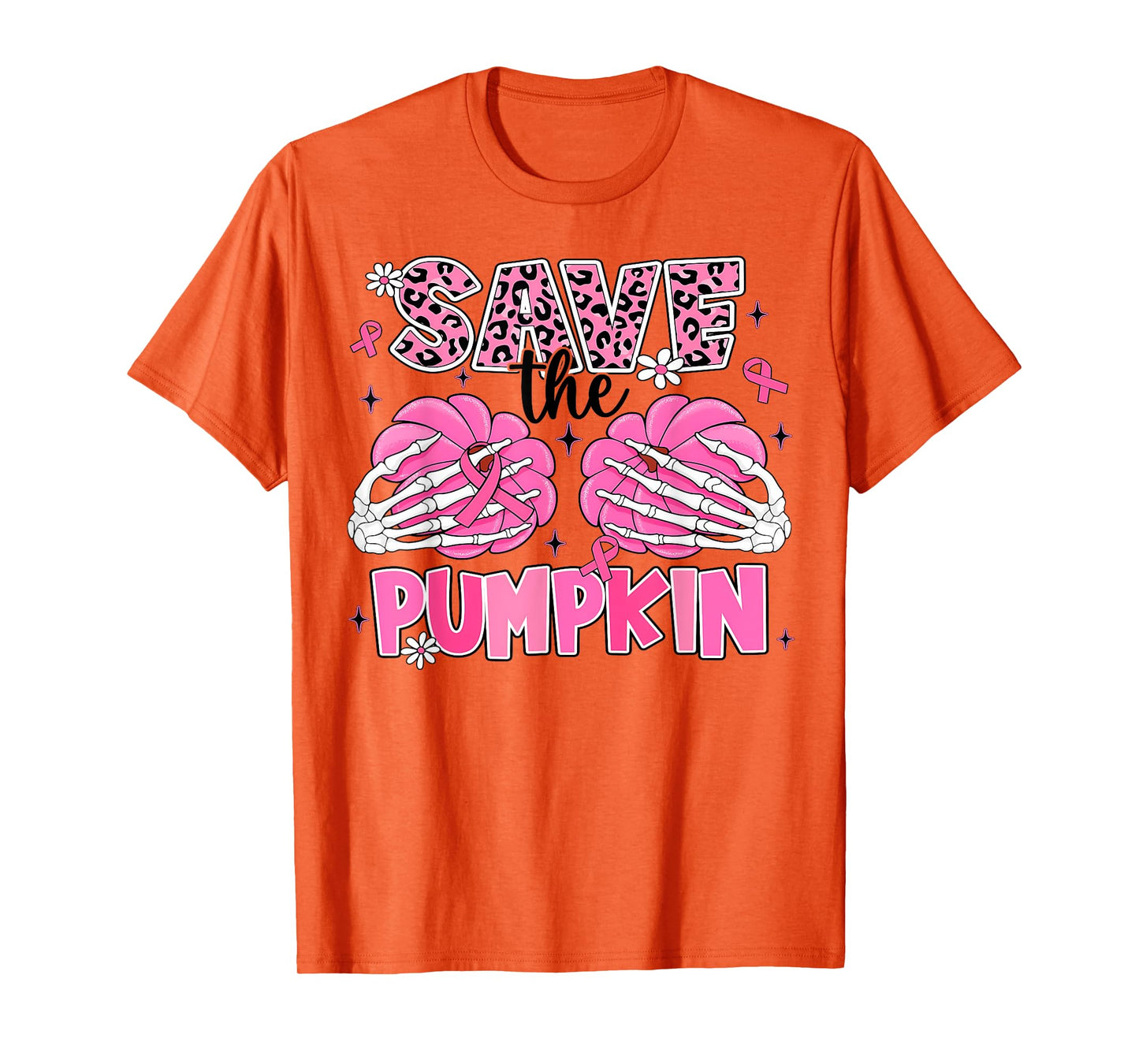 Save The Pumpkins Breast Cancer Awareness Skeleton Halloween T-Shirt
