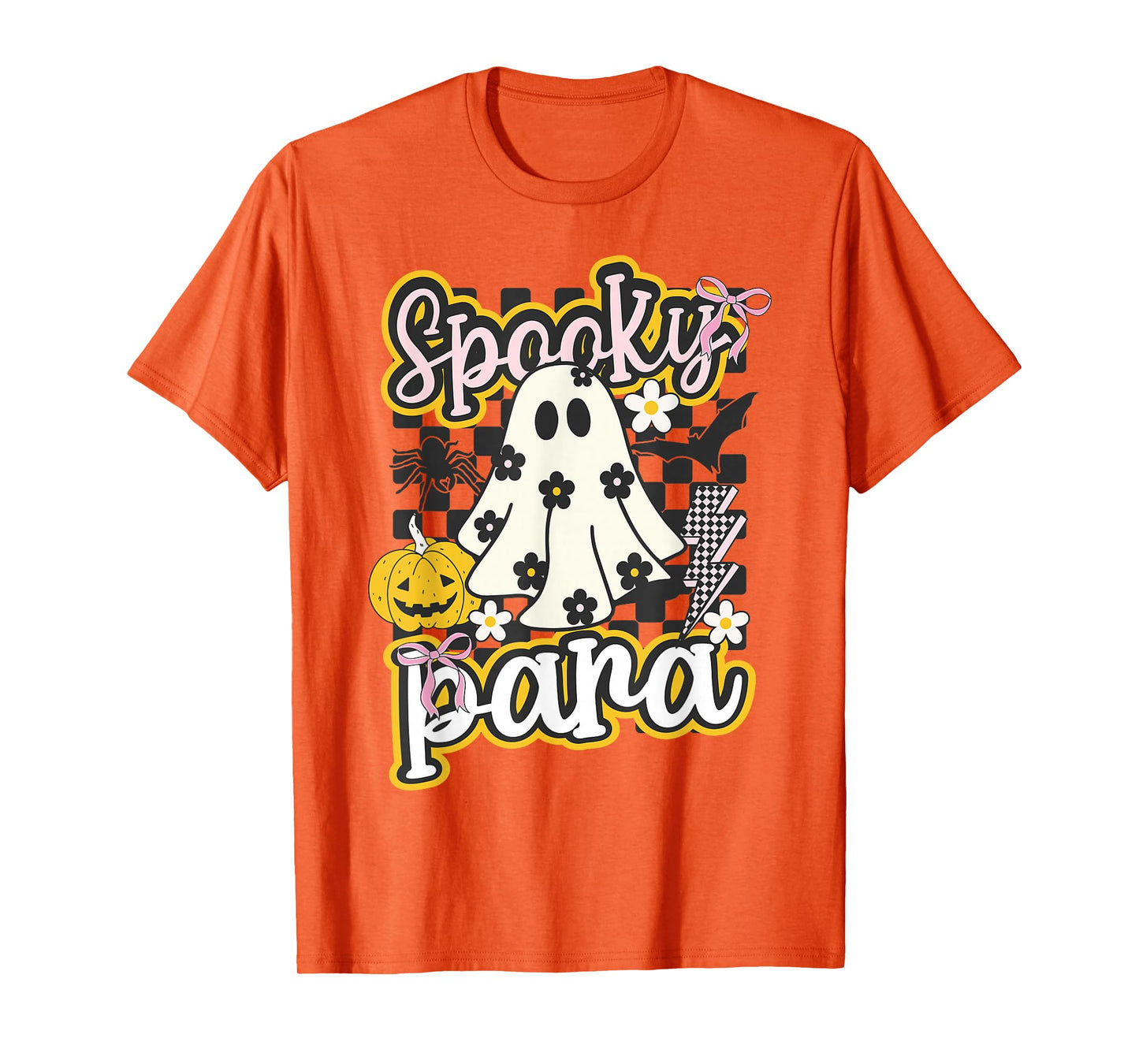 Spooky para Groovy Preppy Halloween Ghost Checkered T-Shirt