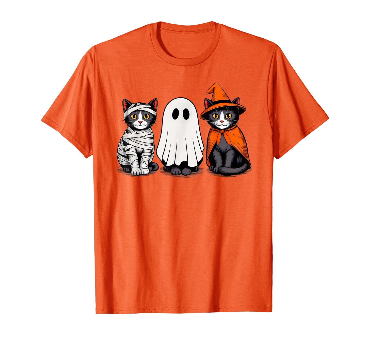 Retro Black Cat Halloween Ghost Costume for Women Men Kids T-Shirt