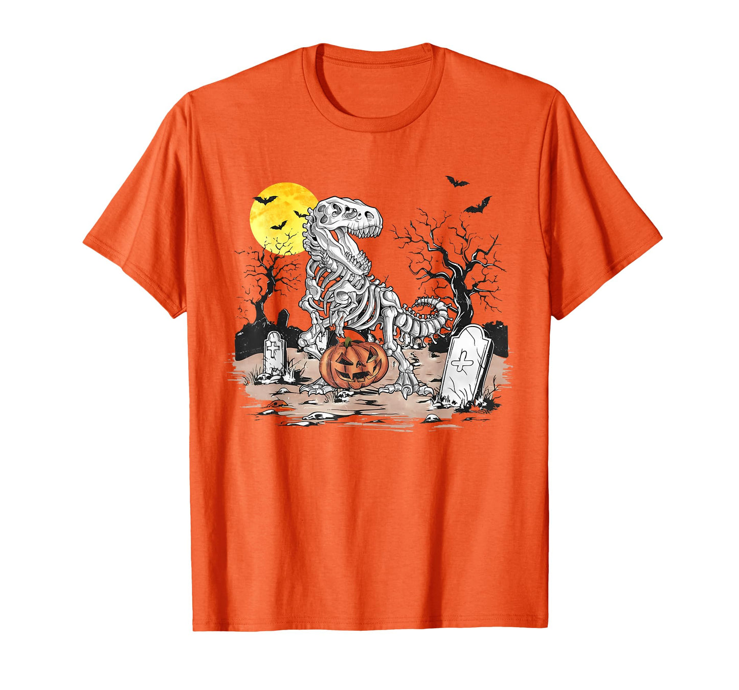 Retro Halloween Boys Dinosaur Skeleton Scary Pumpkin Moon T-Shirt